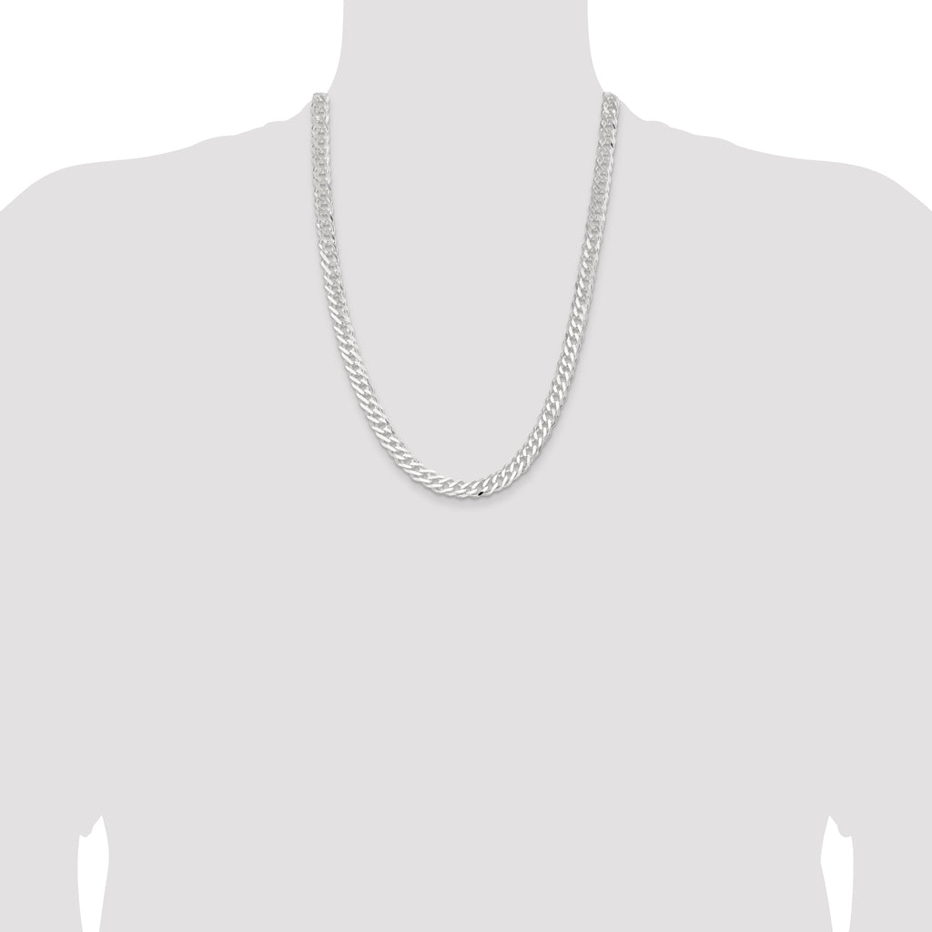 Sterling Silver 7.75mm 6 Side D/C Flat Double Curb Chain