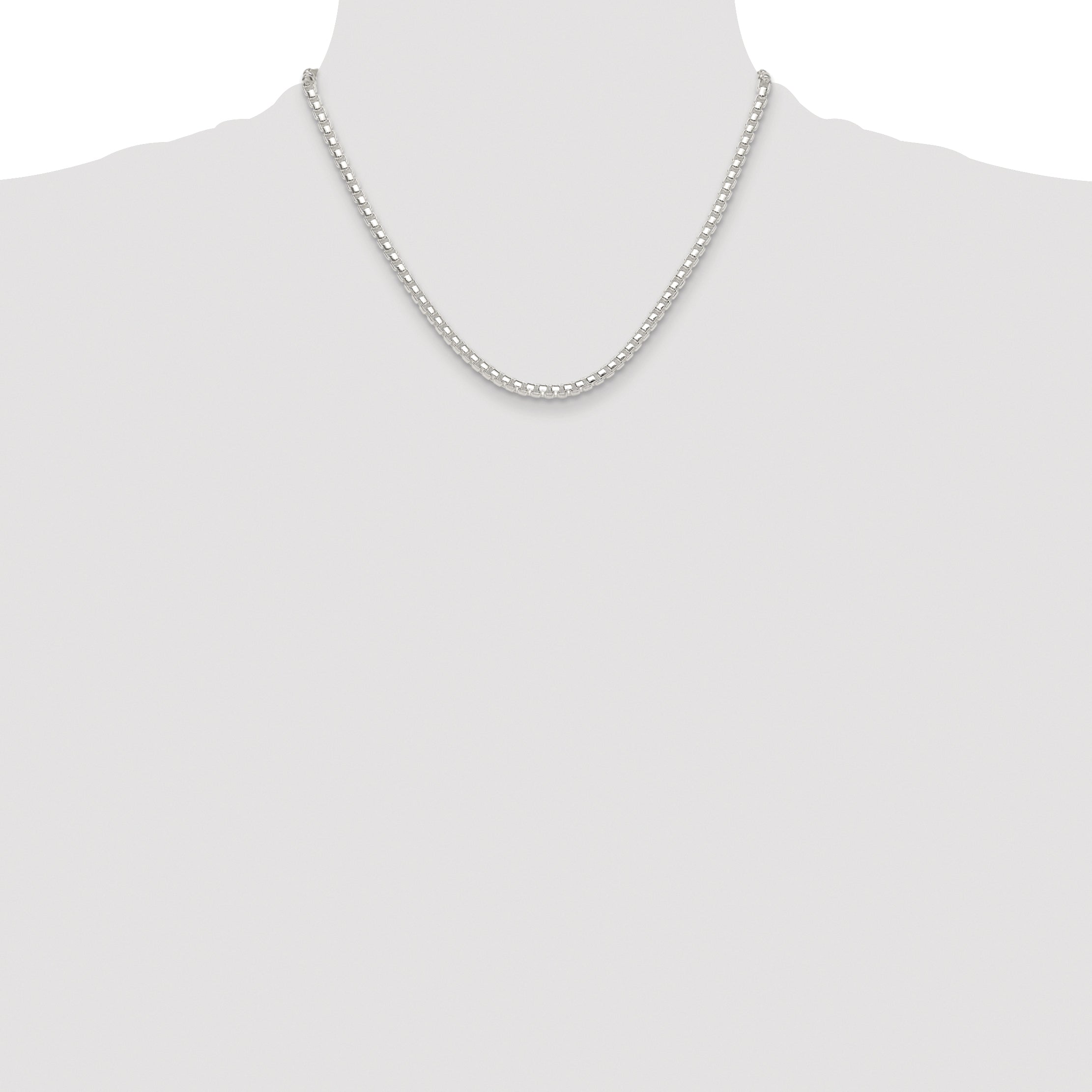 Sterling Silver Rhodium-plated Polished 4mm Round Box Chain