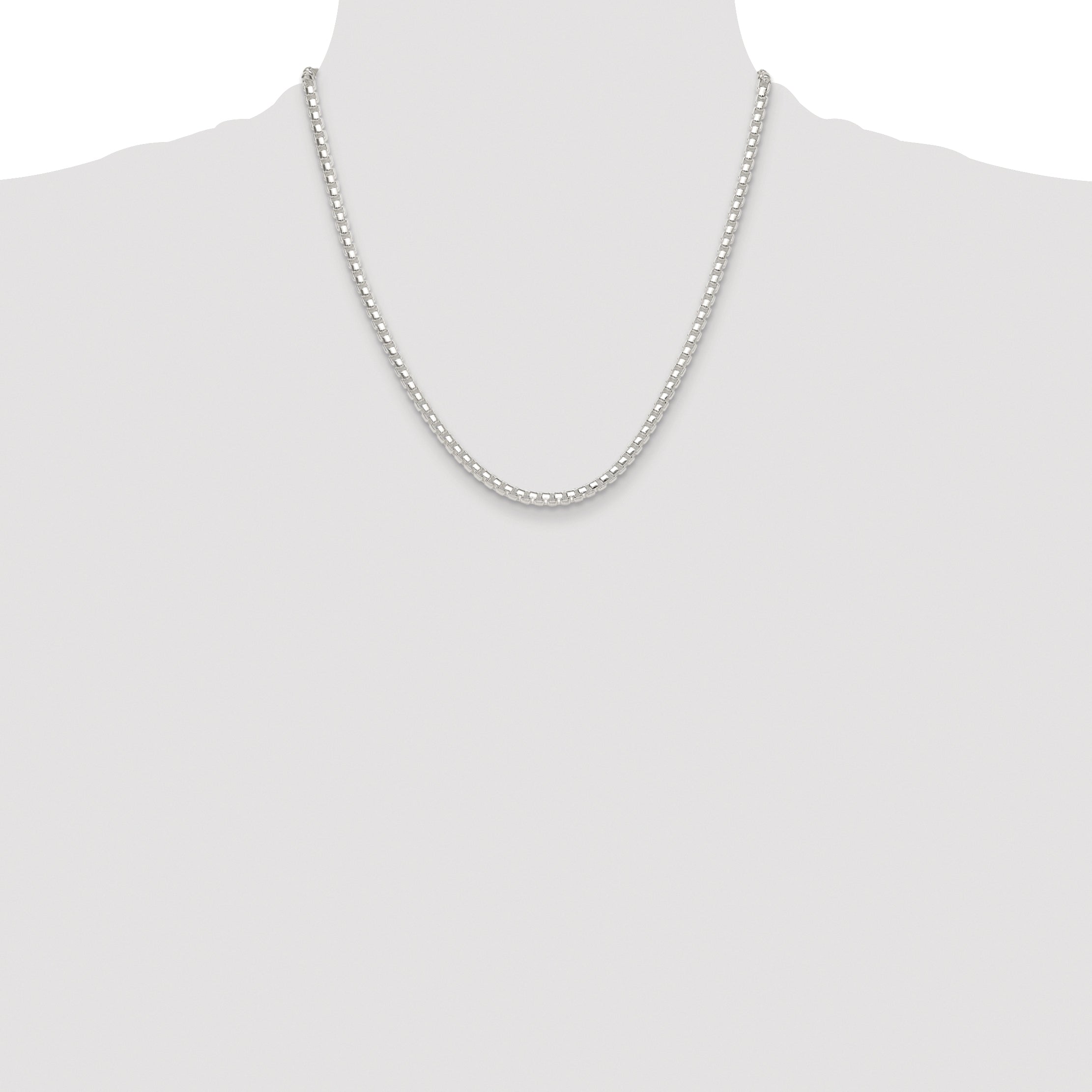 Sterling Silver Rhodium-plated Polished 4mm Round Box Chain