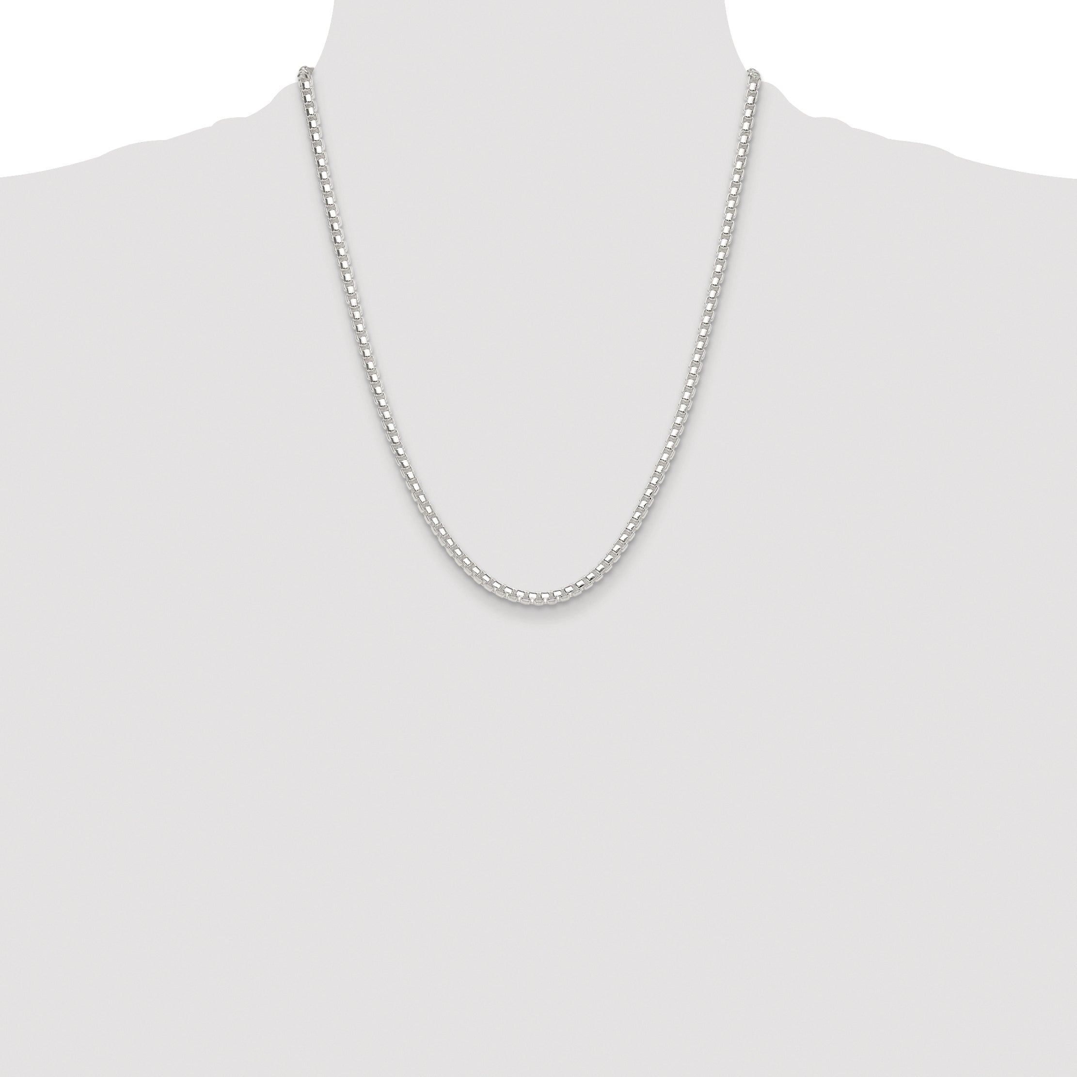 Sterling Silver Rhodium-plated Polished 4mm Round Box Chain
