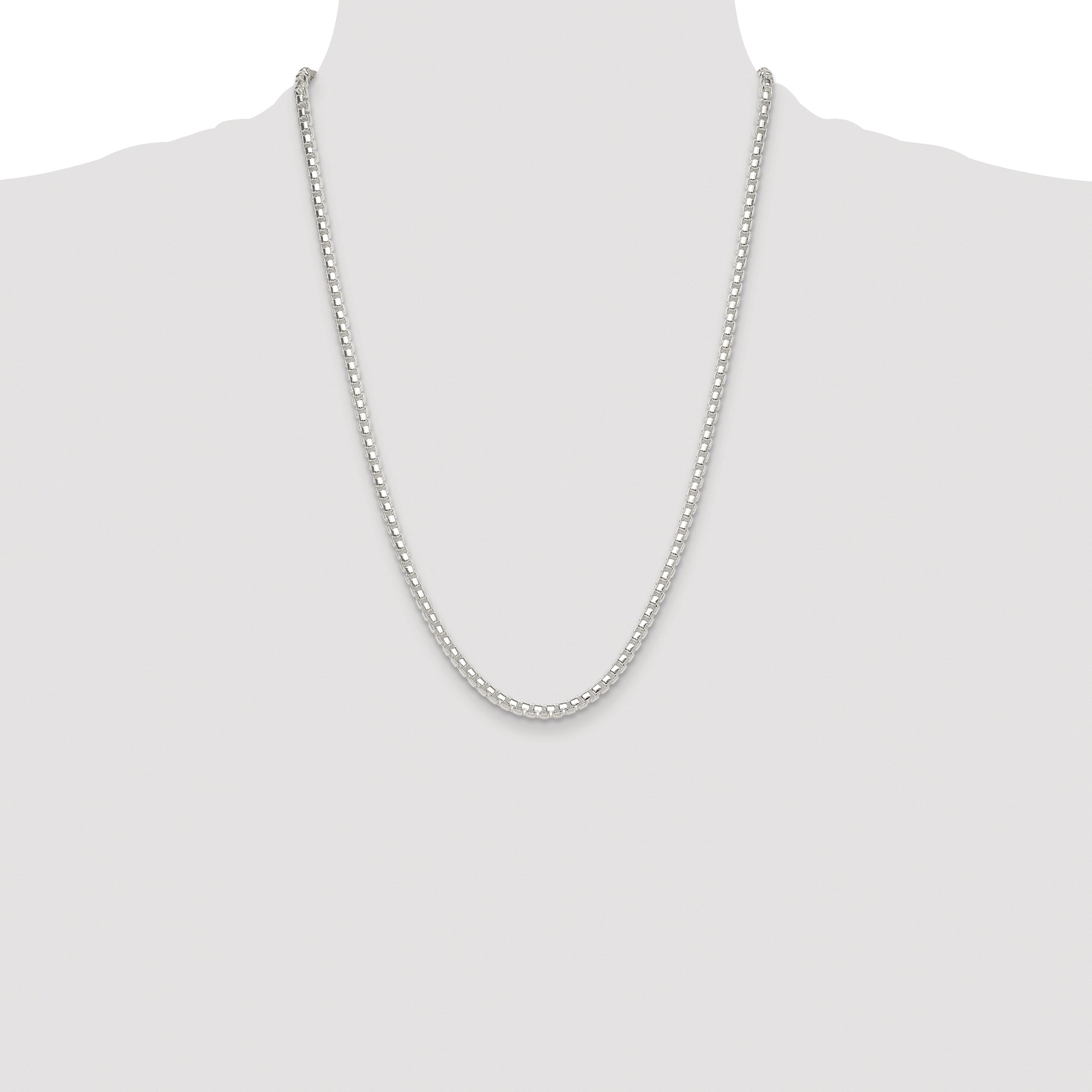 Sterling Silver Rhodium-plated Polished 4mm Round Box Chain