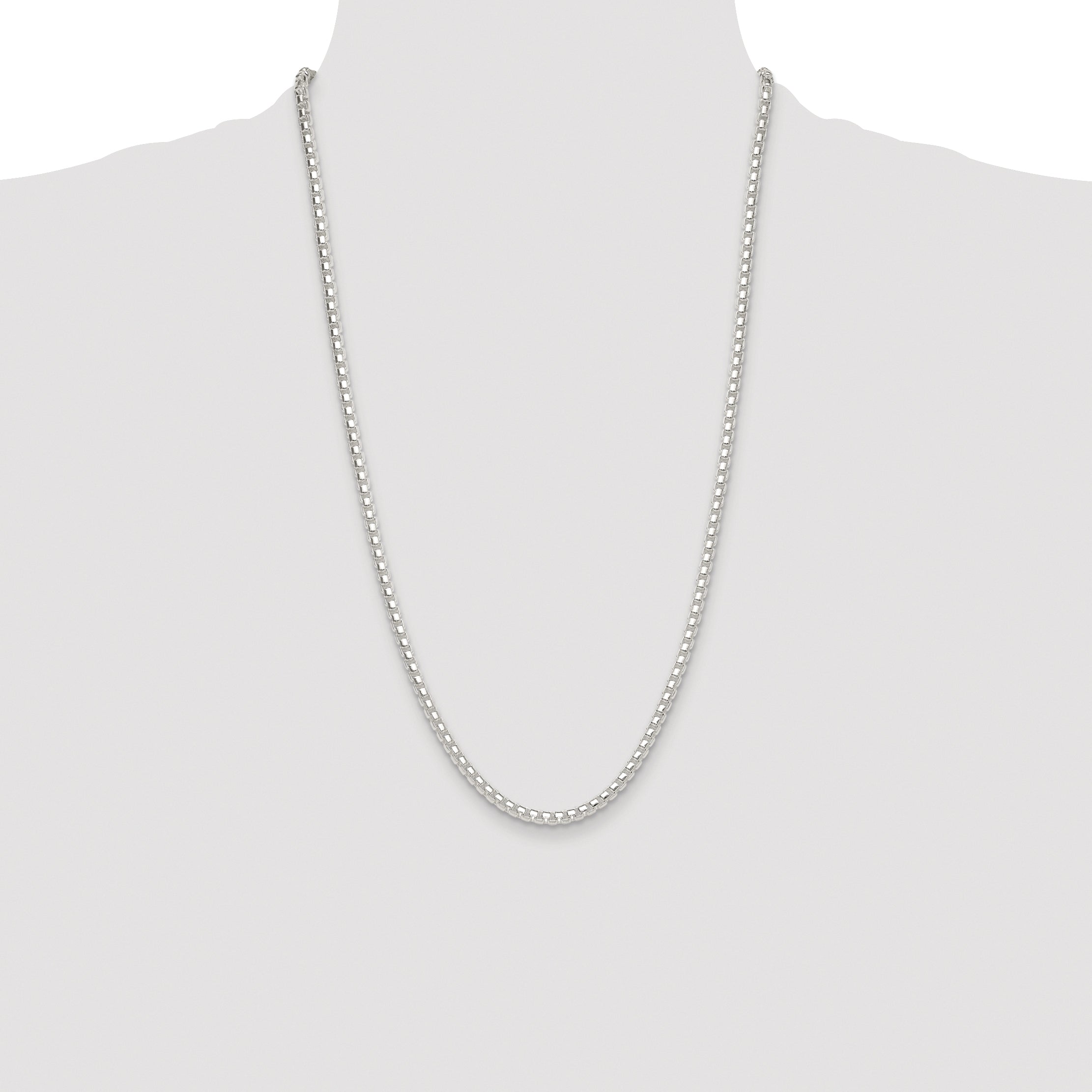 Sterling Silver Rhodium-plated Polished 4mm Round Box Chain