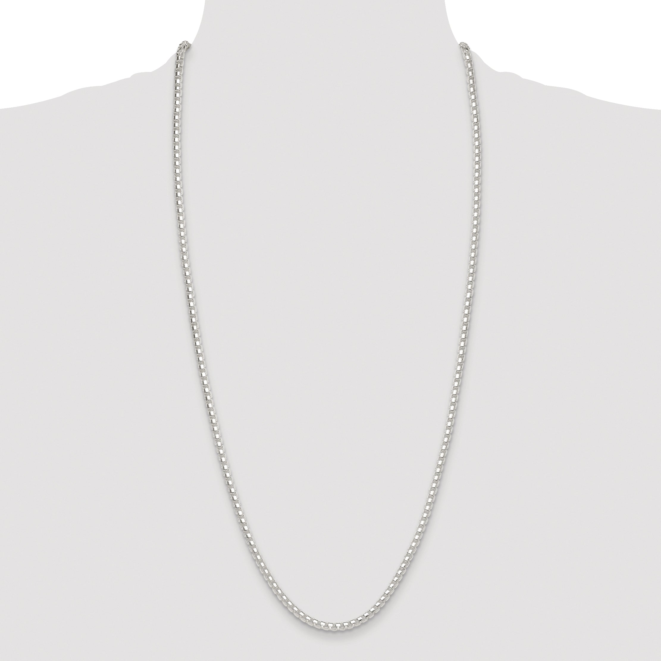 Sterling Silver Rhodium-plated Polished 4mm Round Box Chain