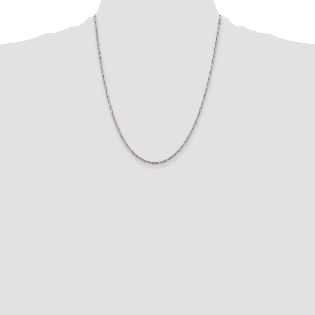 Sterling Silver 1.95mm Loose Rope Chain With 4in ext.