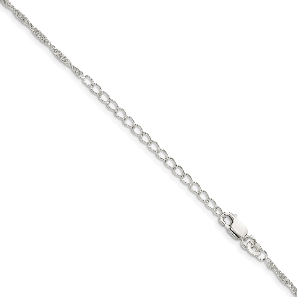 Sterling Silver 1.95mm Loose Rope Chain With 2in ext.