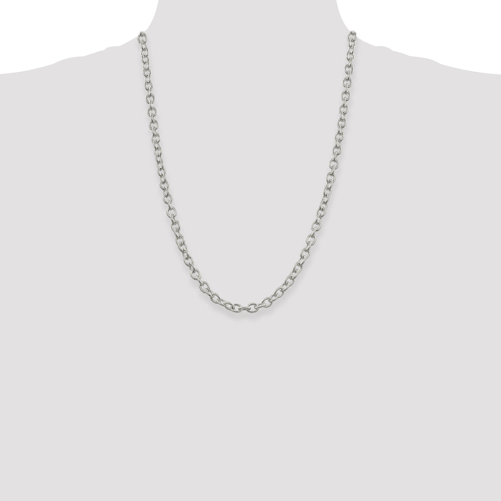 Sterling Silver 6.25mm Fancy Patterned Rolo Chain