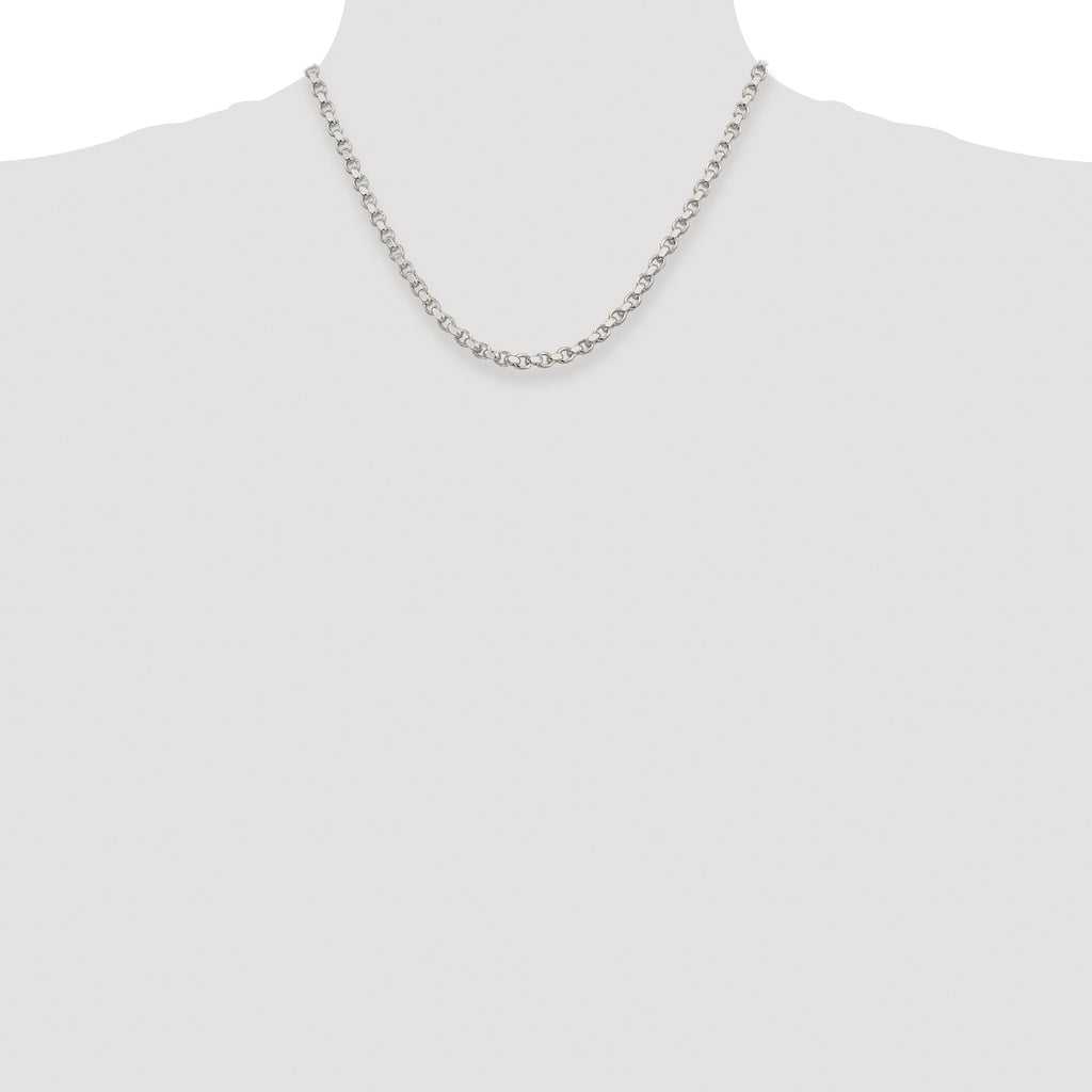 Sterling Silver Rhodium-plated 4mm Diamond-cut Rolo Chain
