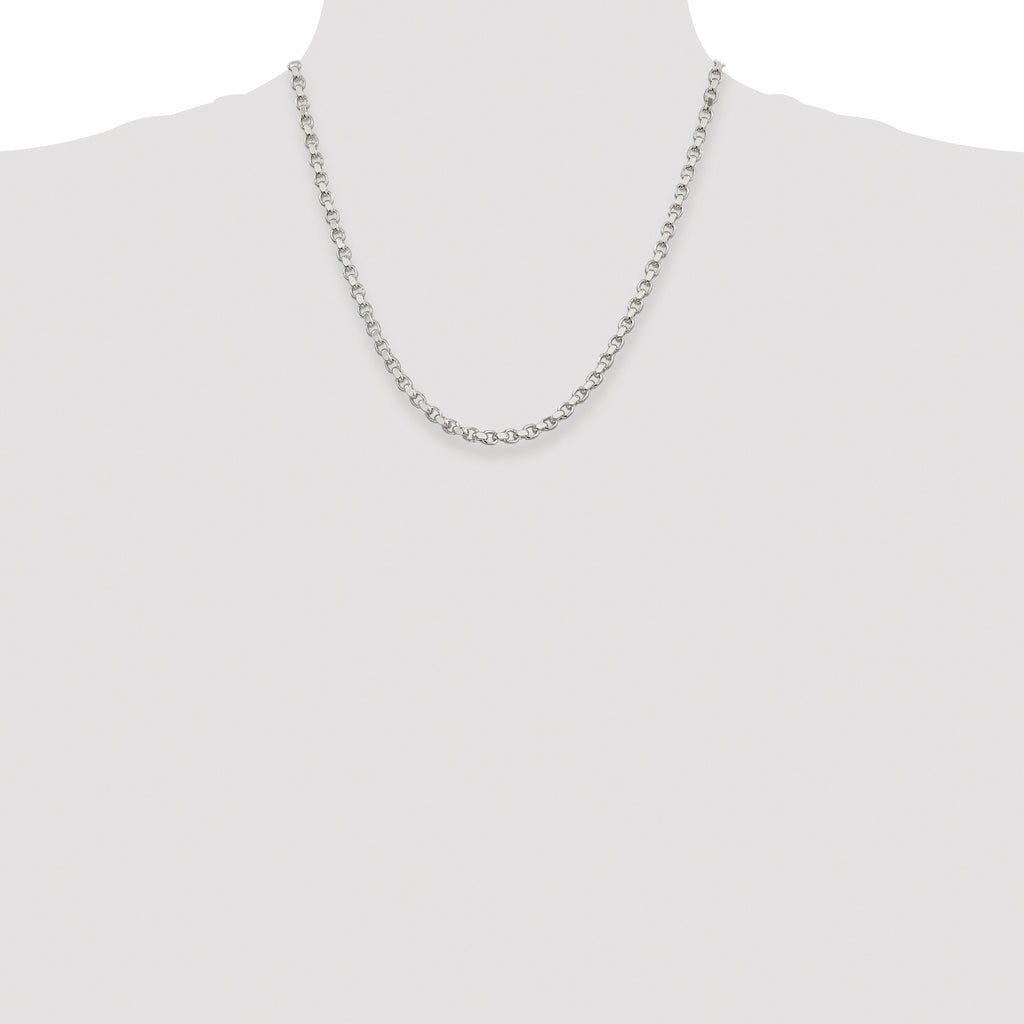 Sterling Silver Rhodium-plated 4mm Diamond-cut Rolo Chain