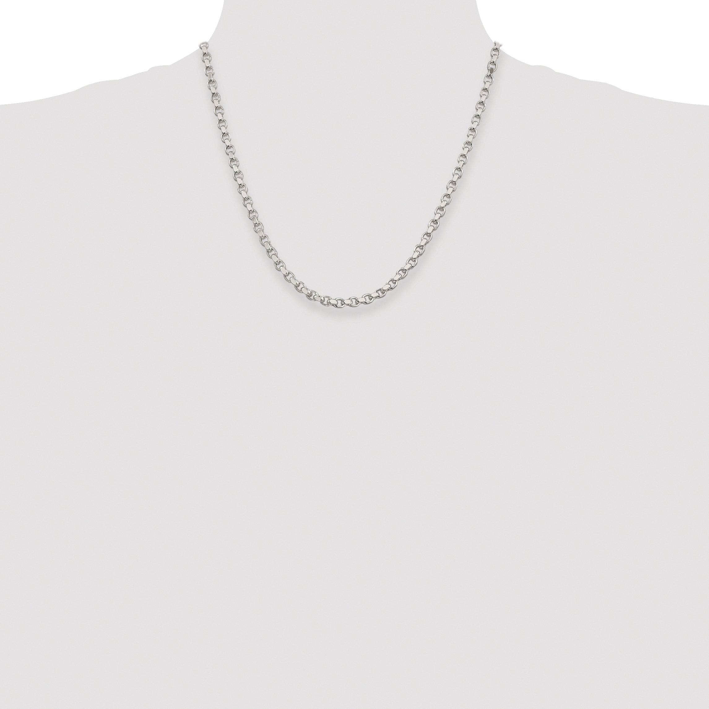 Sterling Silver Rhodium-plated 4mm Diamond-cut Rolo Chain