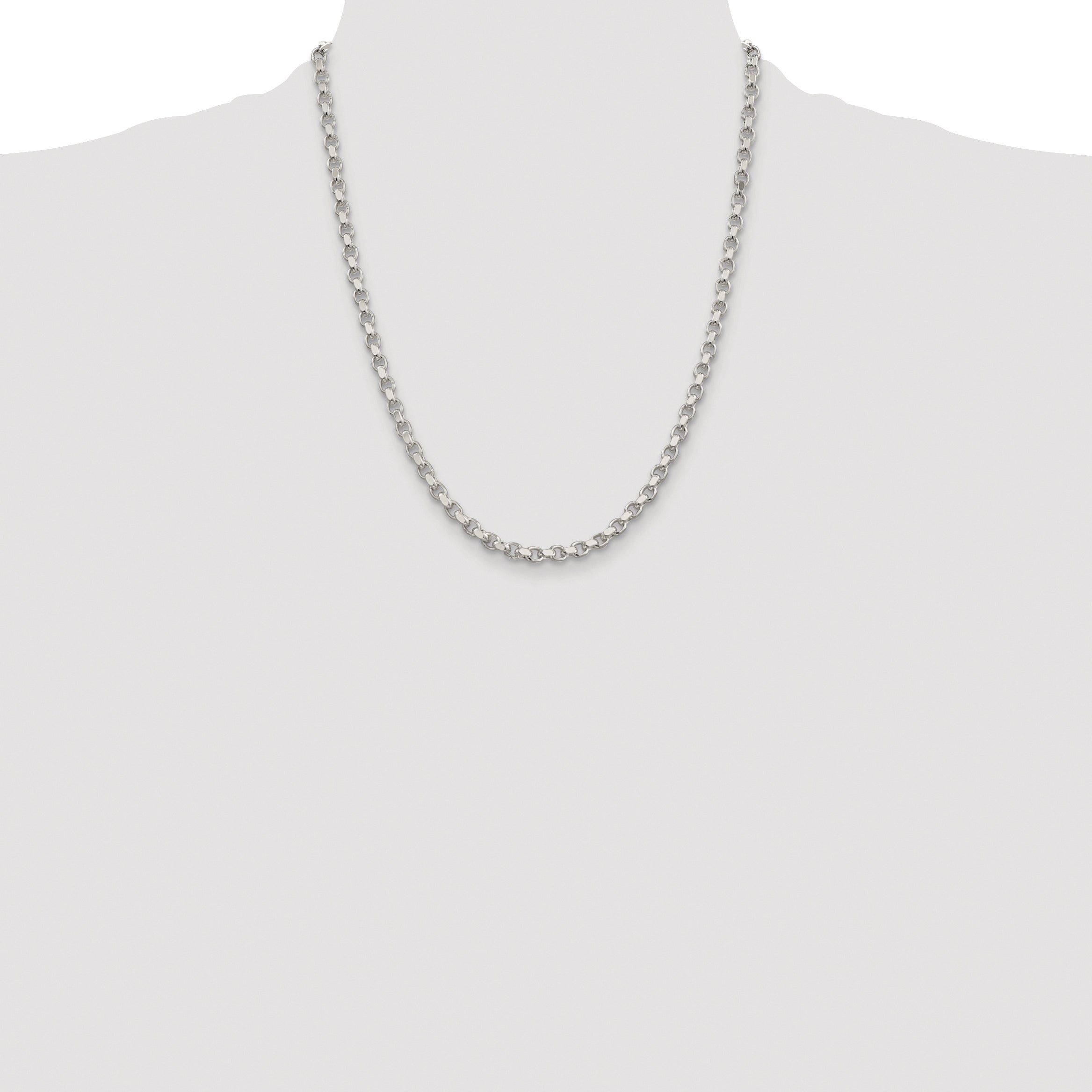 Sterling Silver Rhodium-plated 4mm Diamond-cut Rolo Chain