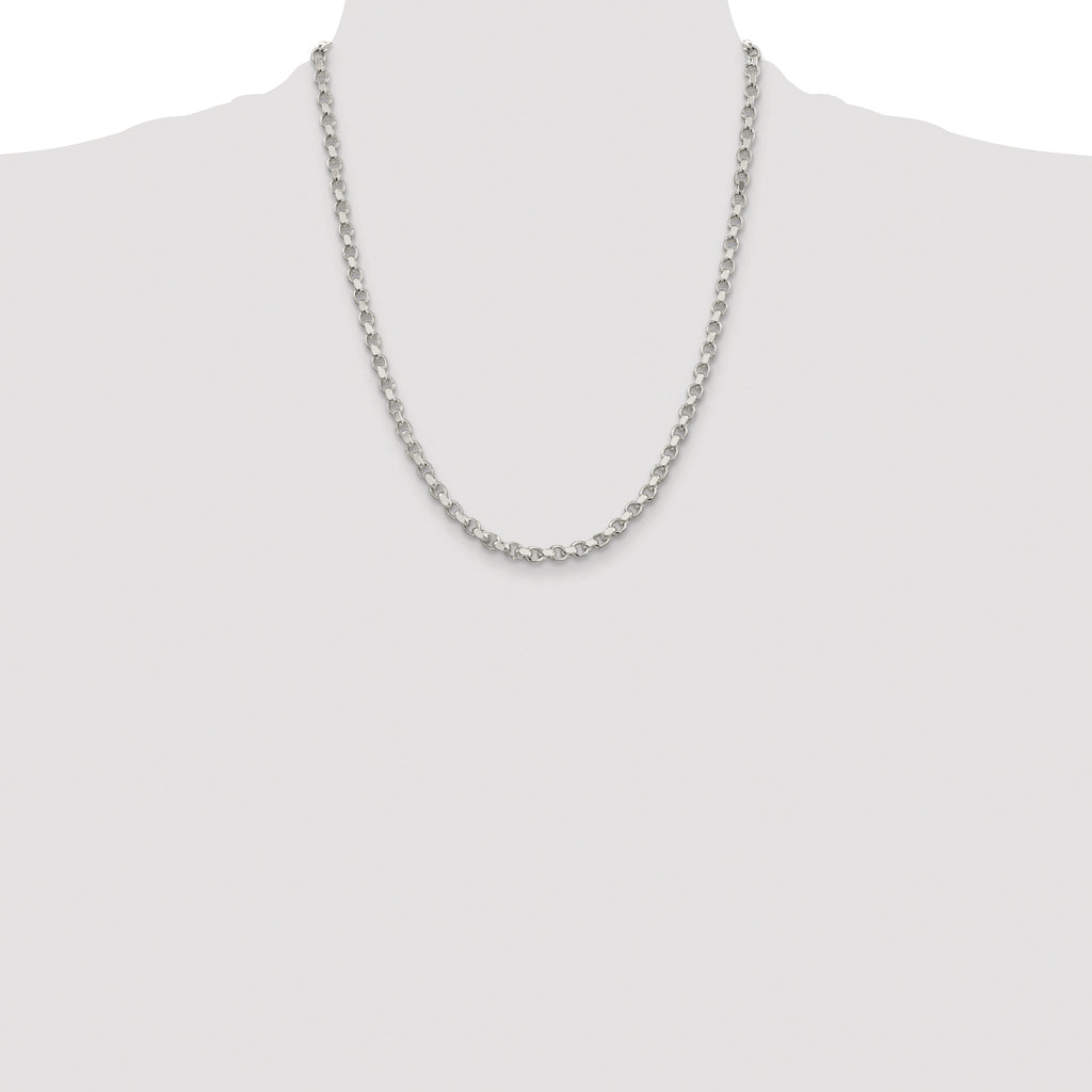 Sterling Silver Rhodium-plated 4mm Diamond-cut Rolo Chain