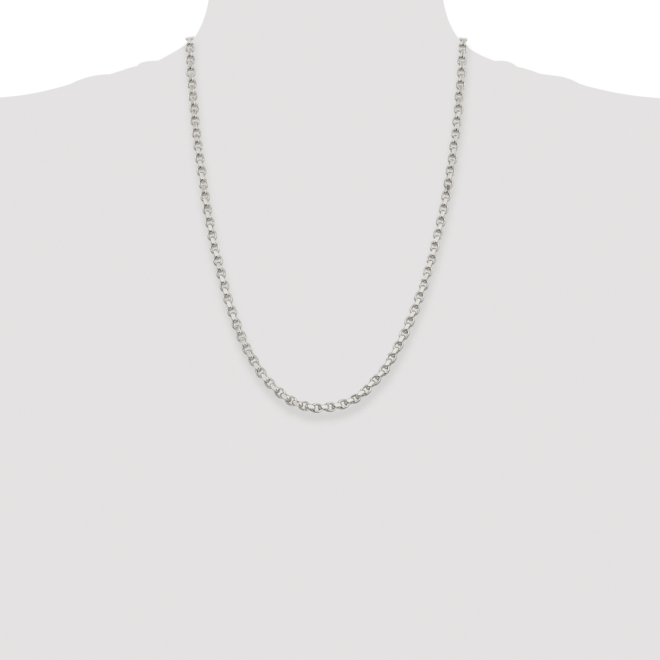 Sterling Silver Rhodium-plated 4mm Diamond-cut Rolo Chain