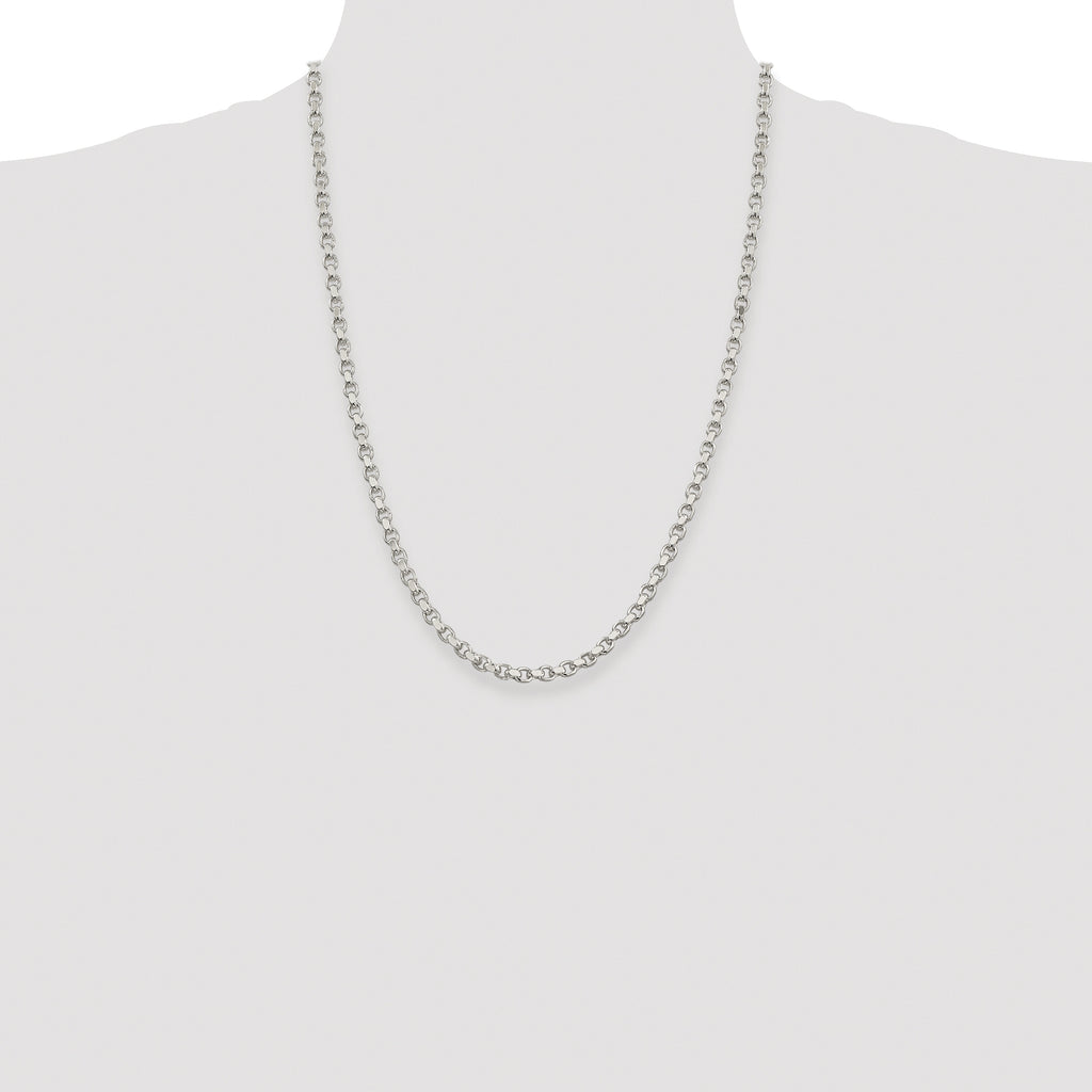 Sterling Silver Rhodium-plated 4mm Diamond-cut Rolo Chain