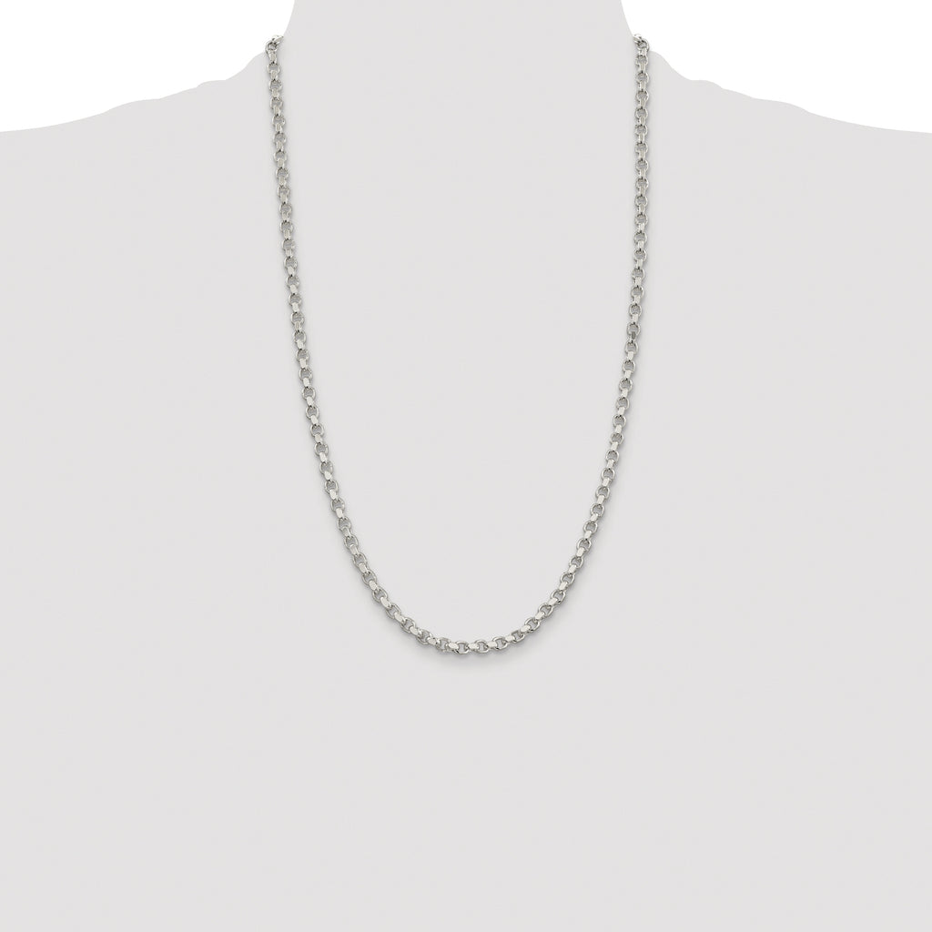 Sterling Silver Rhodium-plated 4mm Diamond-cut Rolo Chain