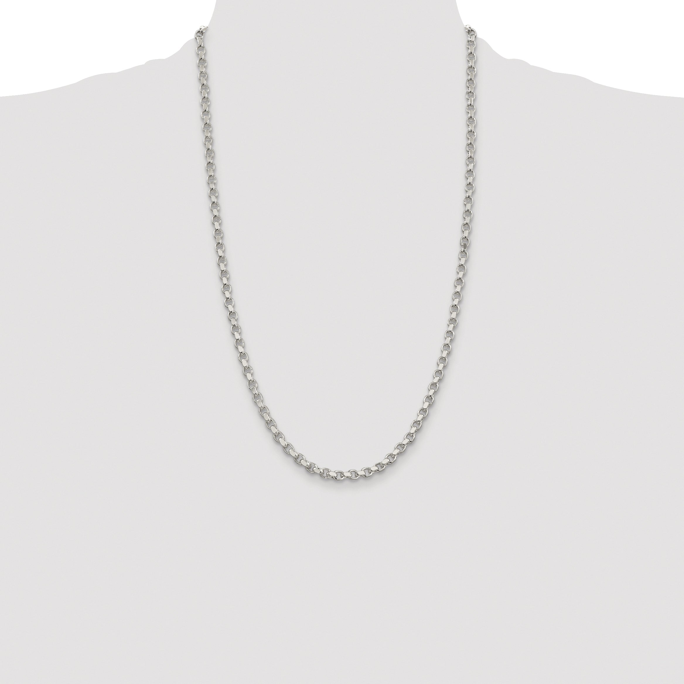Sterling Silver Rhodium-plated 4mm Diamond-cut Rolo Chain