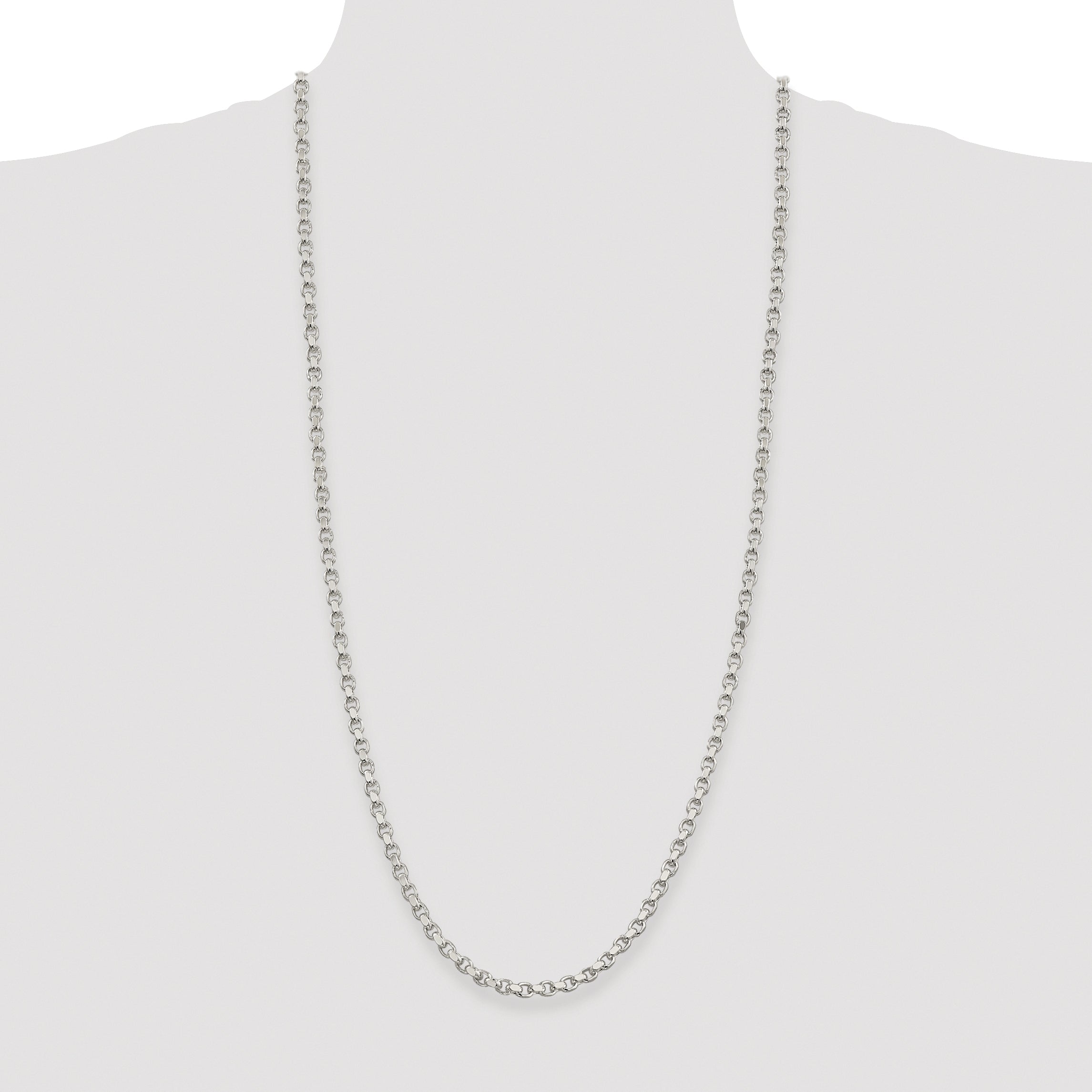 Sterling Silver Rhodium-plated 4mm Diamond-cut Rolo Chain