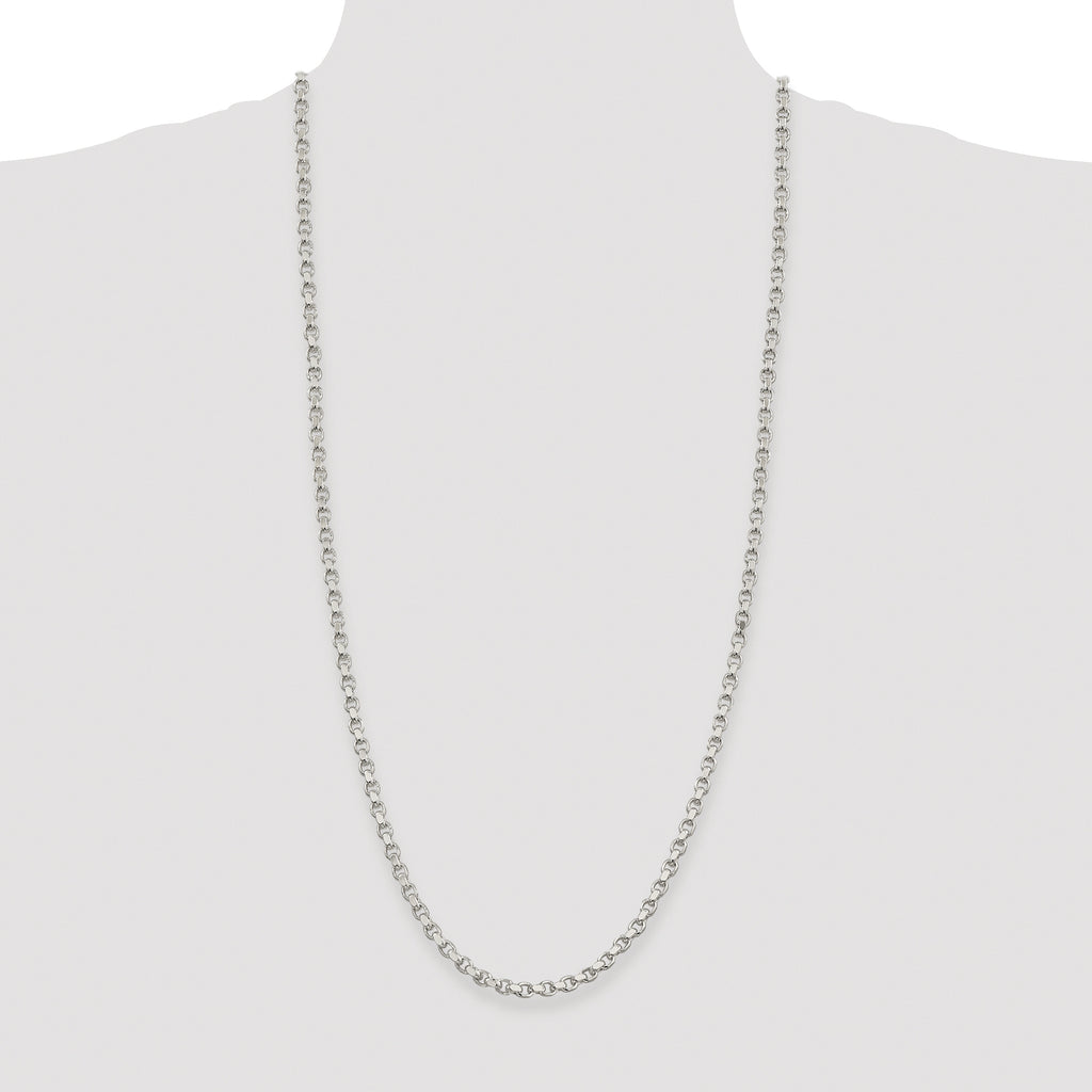 Sterling Silver Rhodium-plated 4mm Diamond-cut Rolo Chain