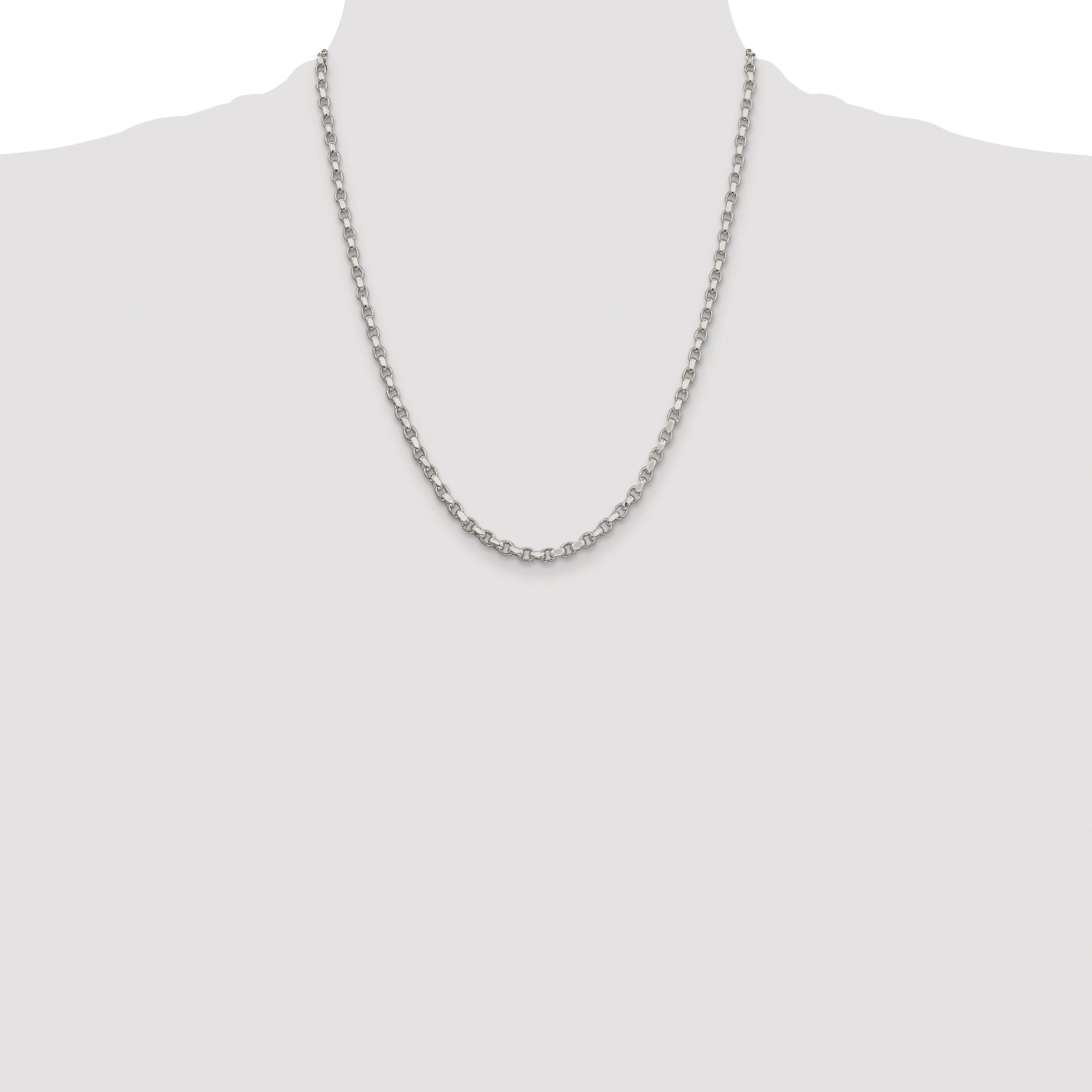 Sterling Silver Rhodium-plated 3.5mm Diamond-cut Rolo Chain