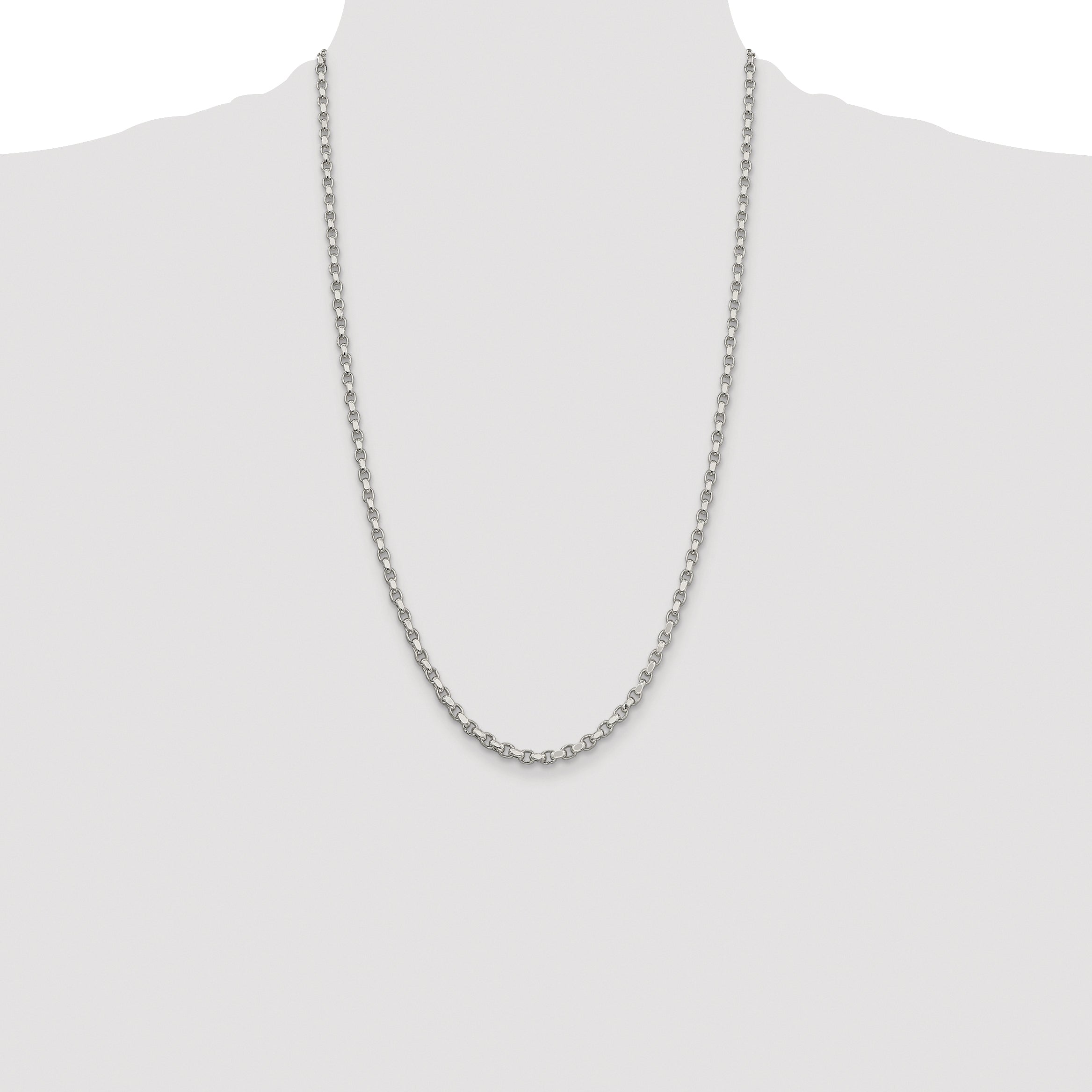 Sterling Silver Rhodium-plated 3.5mm Diamond-cut Rolo Chain