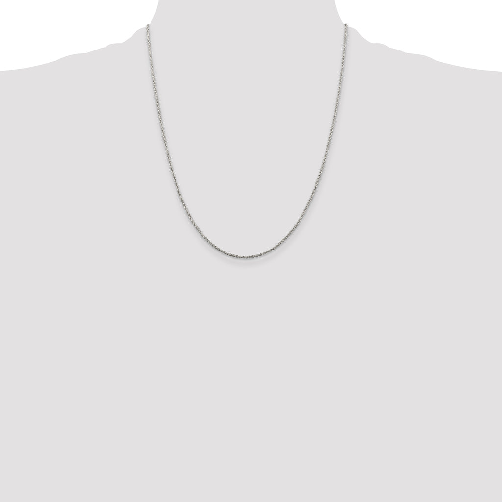 Sterling Silver Rhodium-plated 1.3mm Loose Rope Chain With 4in ext.