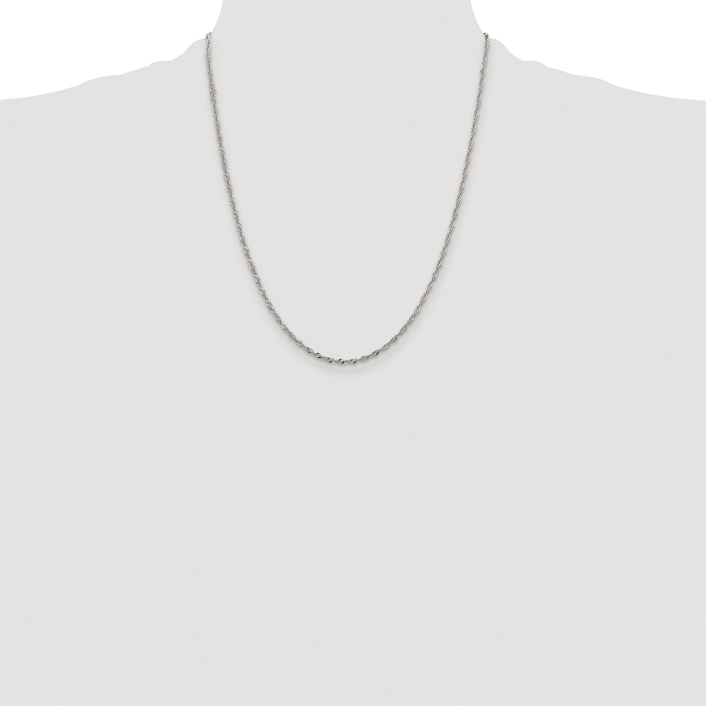 Sterling Silver Rhodium-plated 2mm Singapore Chain
