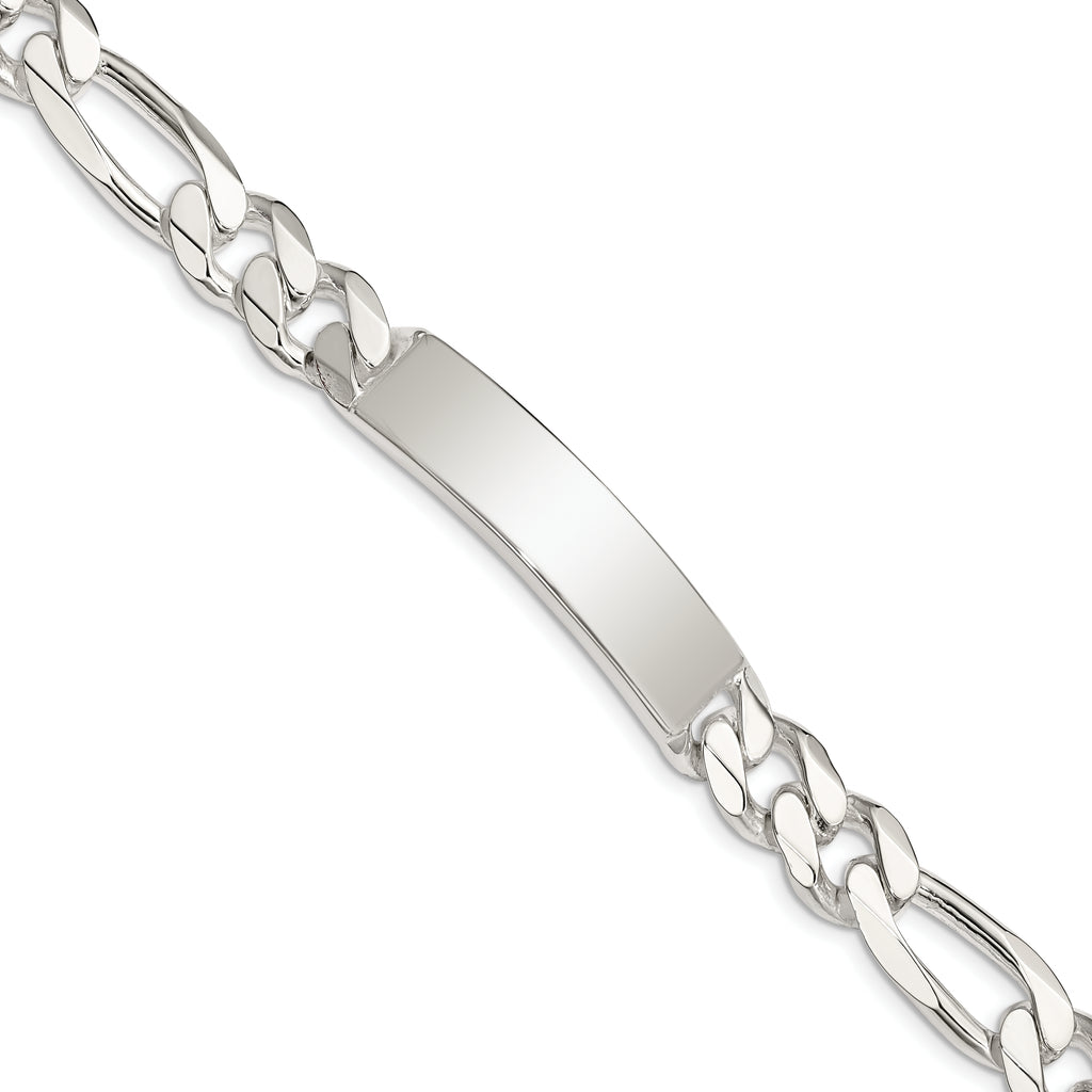 Sterling Silver Polished Engravable Figaro Link 41x10mm Plate 8 inch ID Bracelet