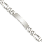 Sterling Silver Polished Engravable Figaro Link 41x10mm Plate 8 inch ID Bracelet