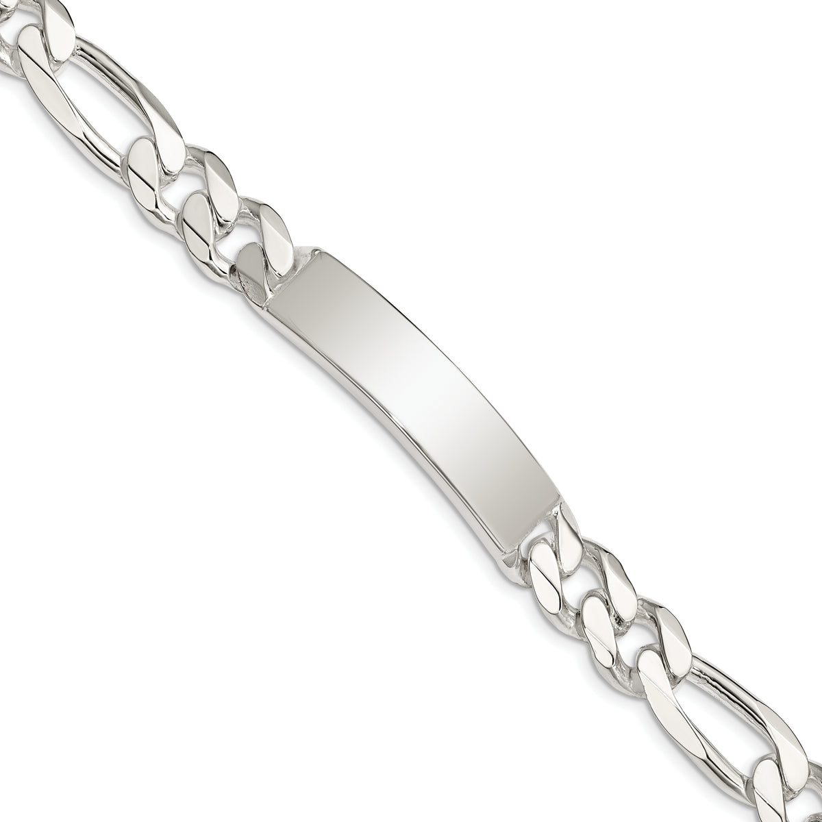 Sterling Silver Polished Engravable Figaro Link 41x10mm Plate 8 inch ID Bracelet