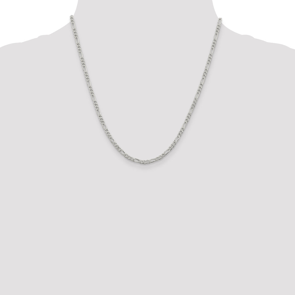 Sterling Silver 3mm Pav‚ Flat Figaro Chain
