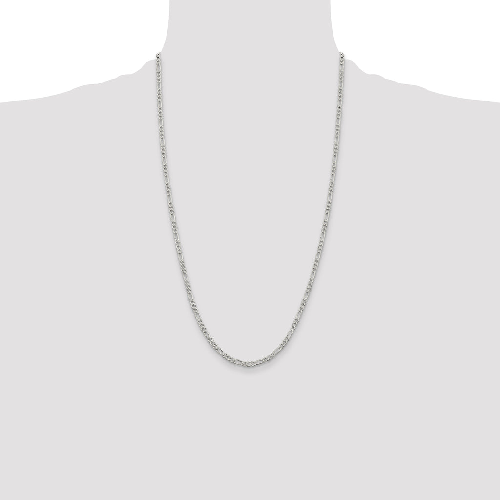 Sterling Silver 3mm Pav‚ Flat Figaro Chain
