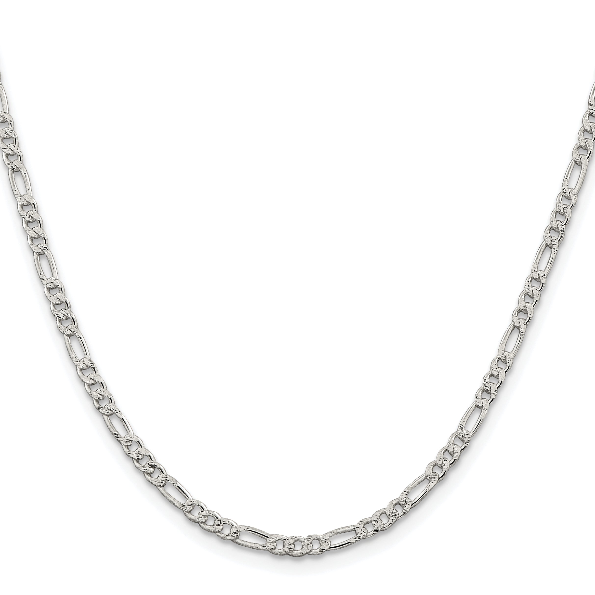 Sterling Silver Rhodium-plated 3mm Pav‚ Flat Figaro Chain