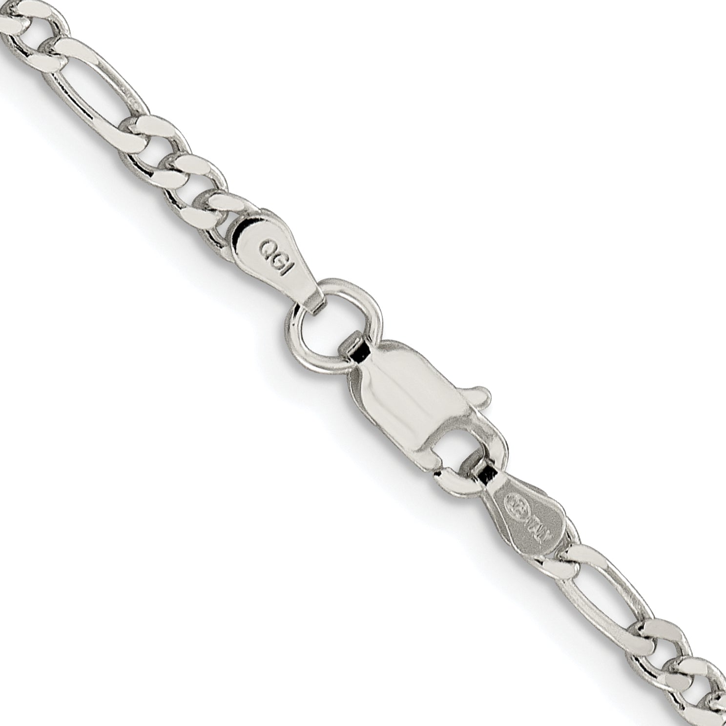 Sterling Silver Rhodium-plated 3mm Pav‚ Flat Figaro Chain