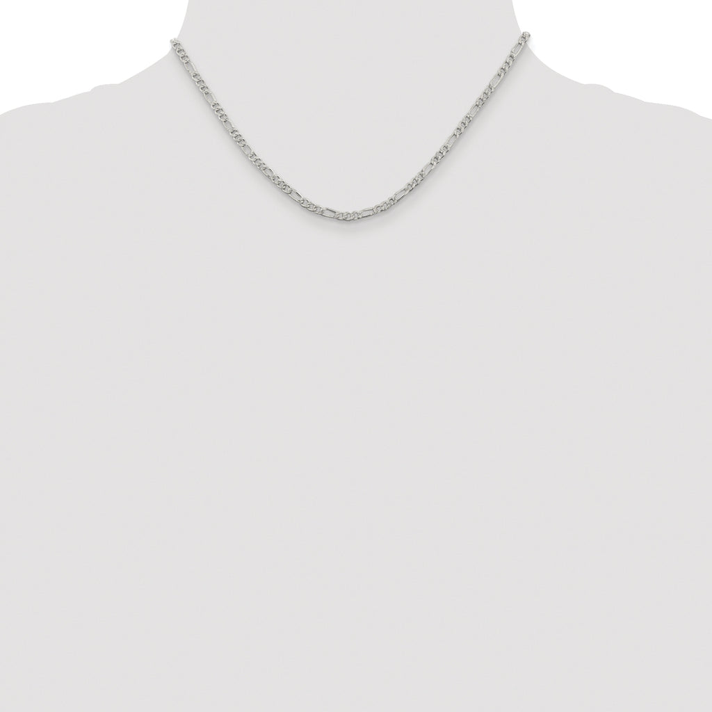 Sterling Silver Rhodium-plated 3mm Pav‚ Flat Figaro Chain