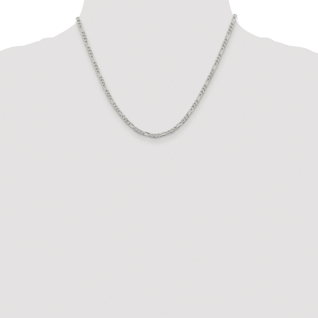Sterling Silver Rhodium-plated 3mm Pav‚ Flat Figaro Chain