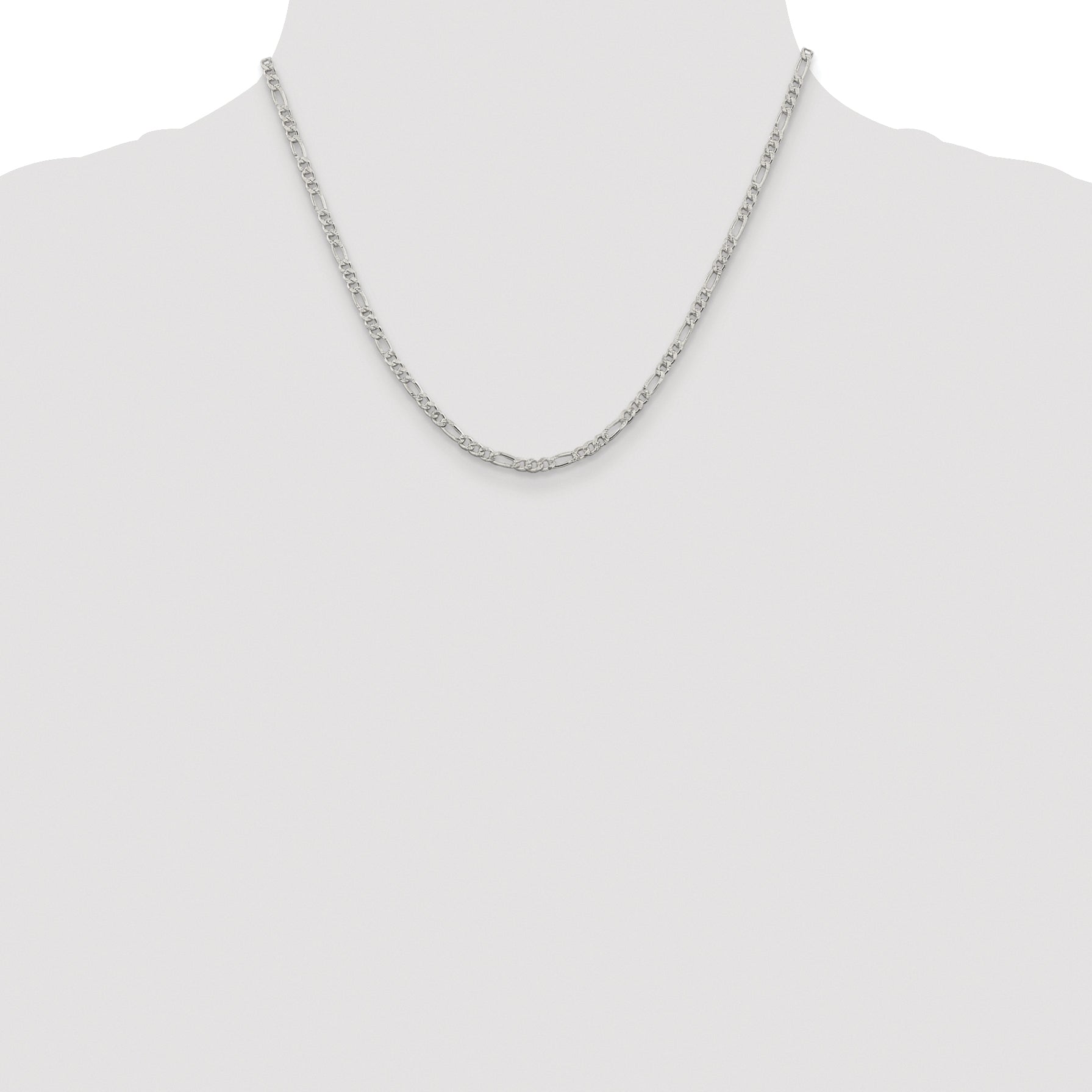 Sterling Silver Rhodium-plated 3mm Pav‚ Flat Figaro Chain