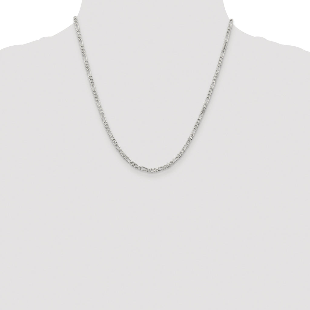 Sterling Silver Rhodium-plated 3mm Pav‚ Flat Figaro Chain
