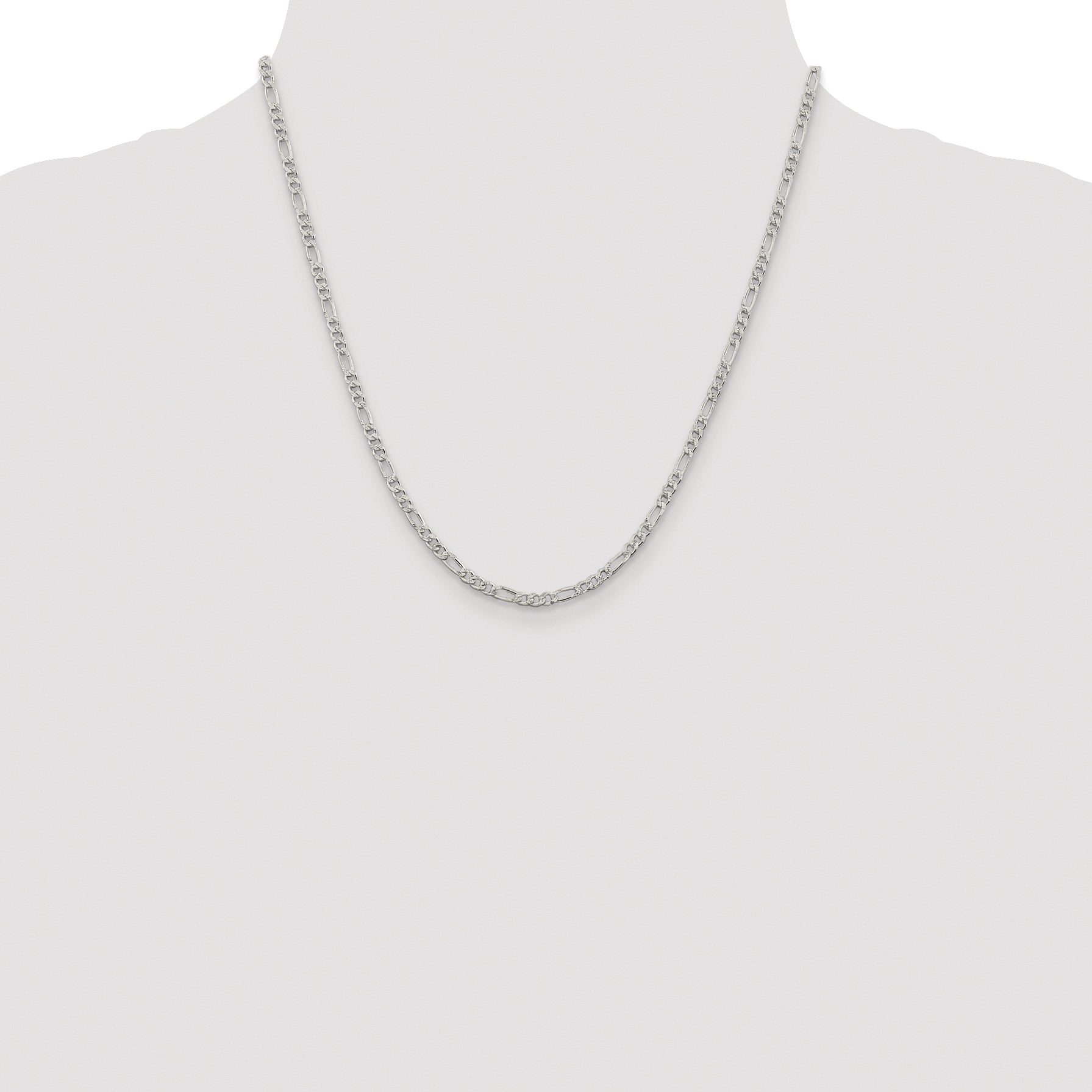 Sterling Silver Rhodium-plated 3mm Pav‚ Flat Figaro Chain