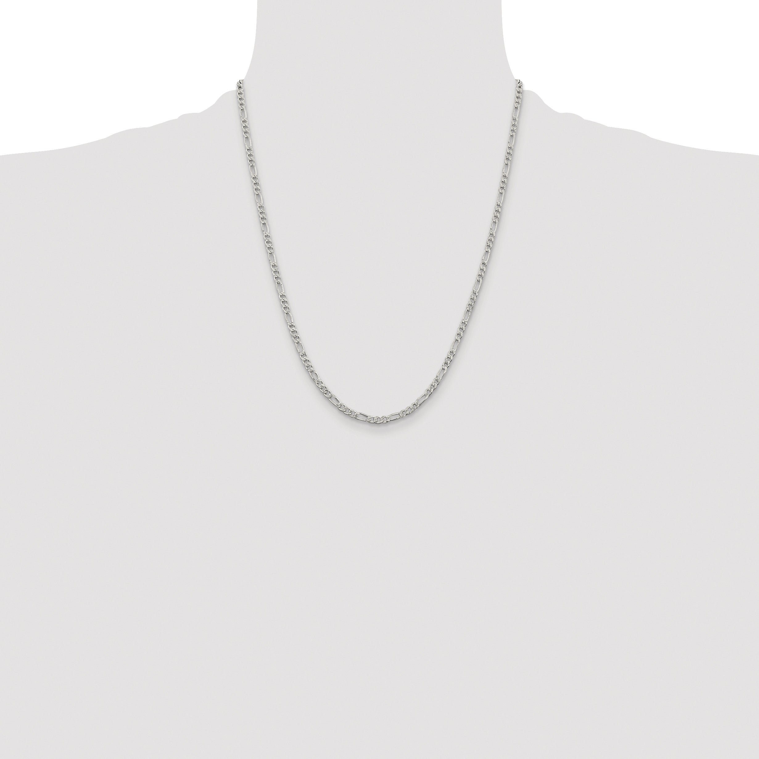 Sterling Silver Rhodium-plated 3mm Pav‚ Flat Figaro Chain