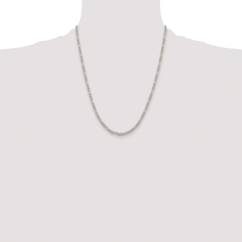 Sterling Silver Rhodium-plated 3mm Pav‚ Flat Figaro Chain