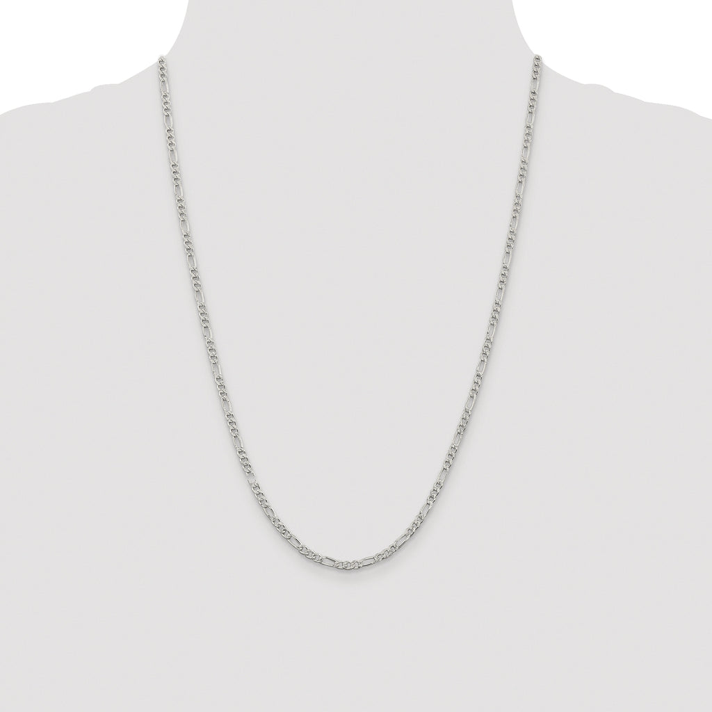 Sterling Silver Rhodium-plated 3mm Pav‚ Flat Figaro Chain