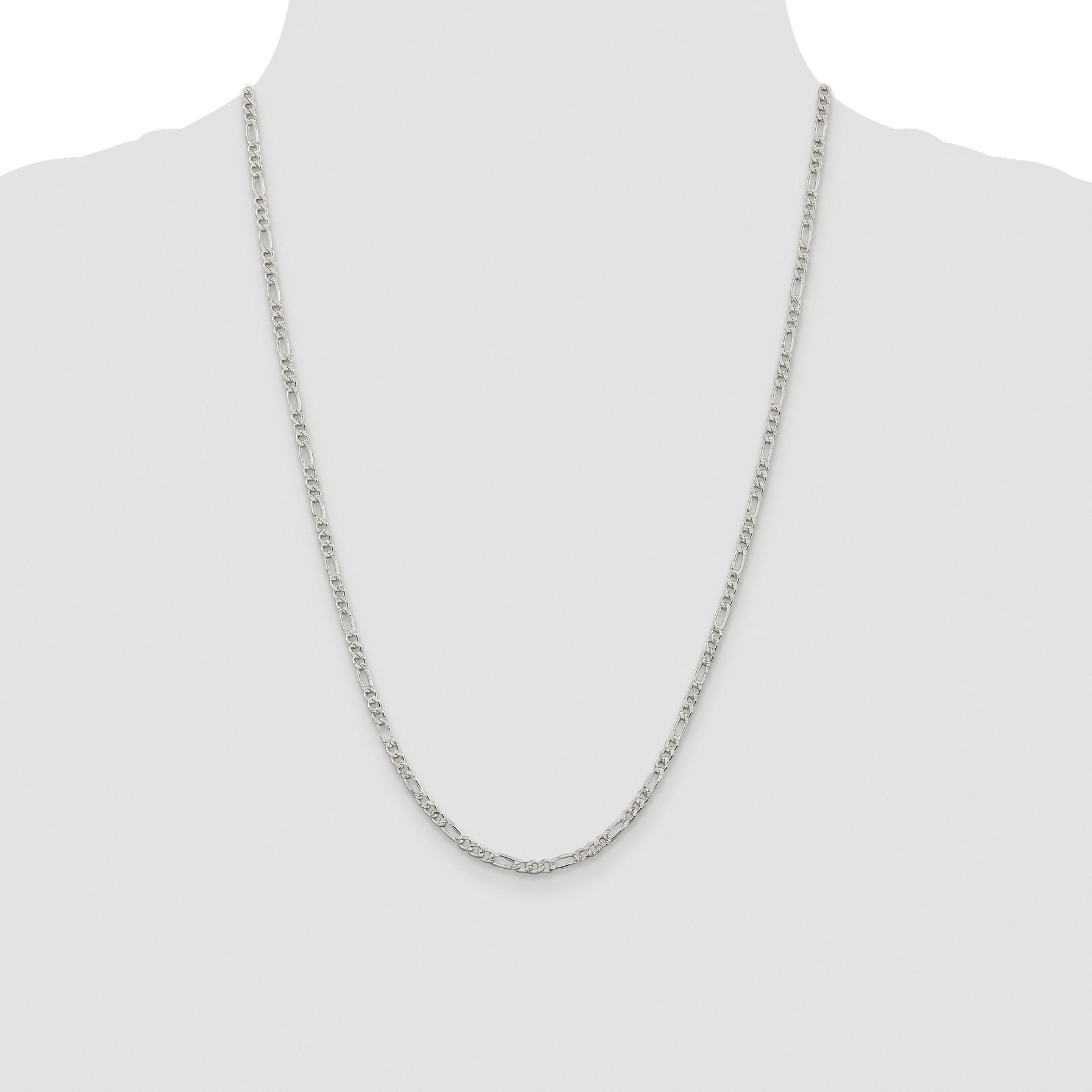 Sterling Silver Rhodium-plated 3mm Pav‚ Flat Figaro Chain