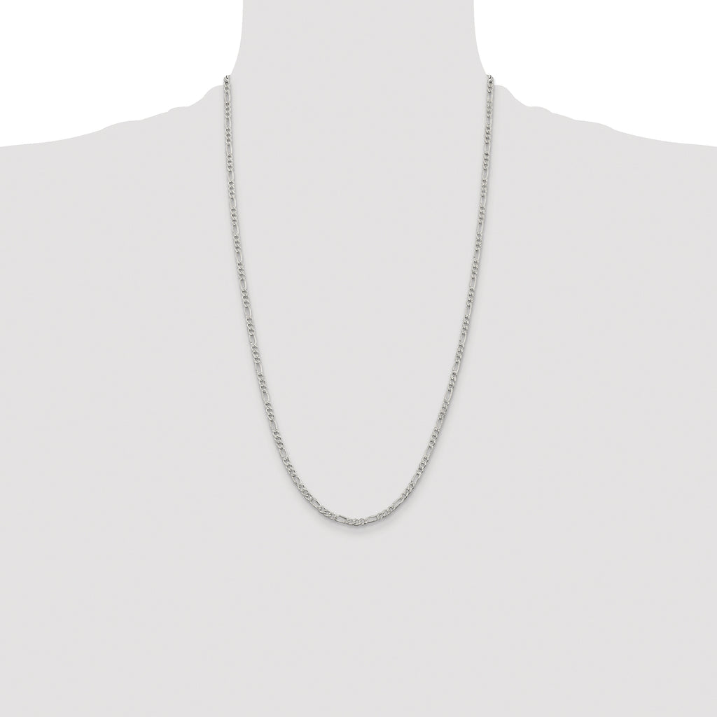 Sterling Silver Rhodium-plated 3mm Pav‚ Flat Figaro Chain