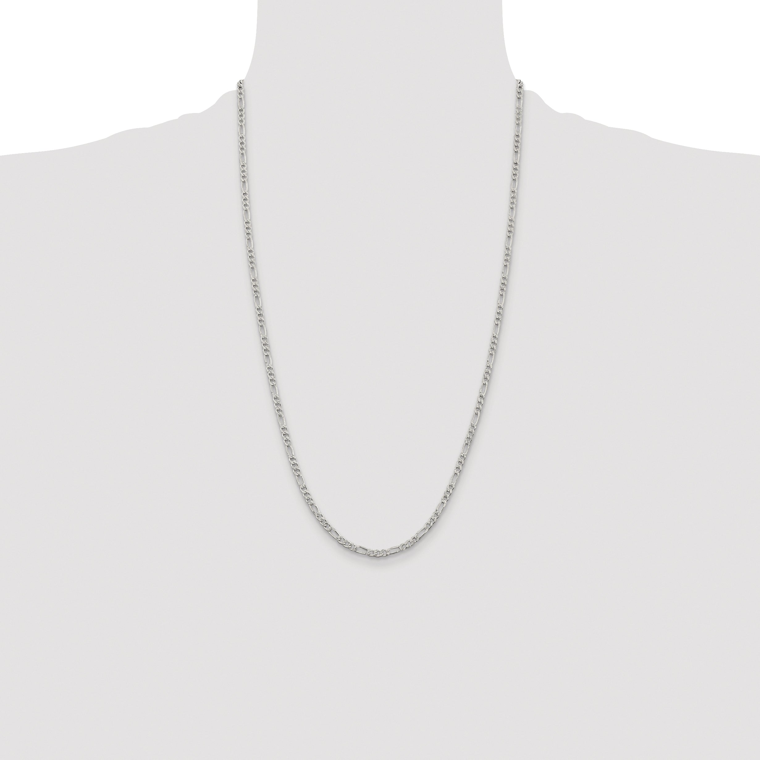 Sterling Silver Rhodium-plated 3mm Pav‚ Flat Figaro Chain