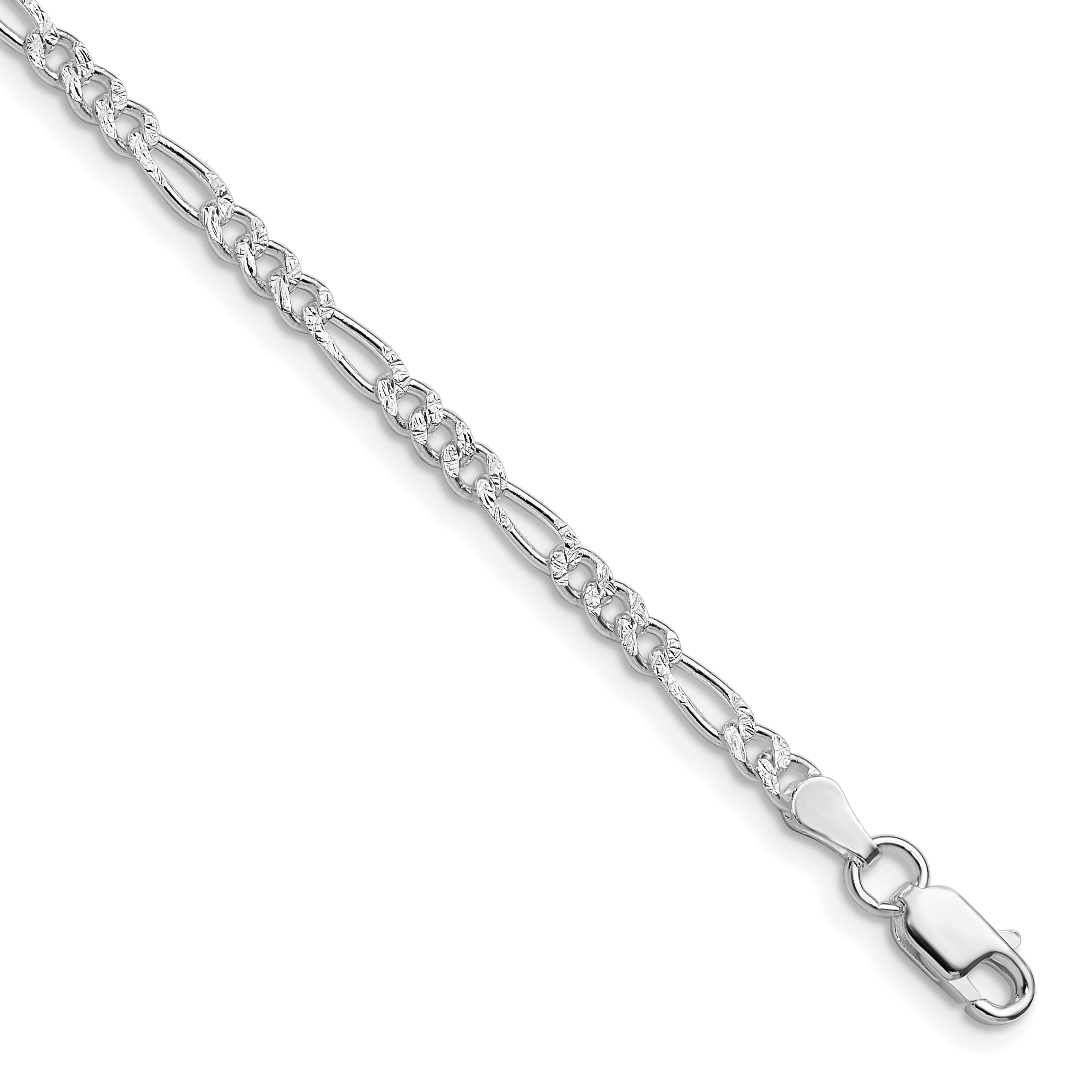 Sterling Silver Rhodium-plated 3mm Pav‚ Flat Figaro Chain Main image