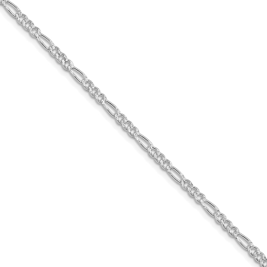 Sterling Silver Rhodium-plated 3mm Pav‚ Flat Figaro Chain