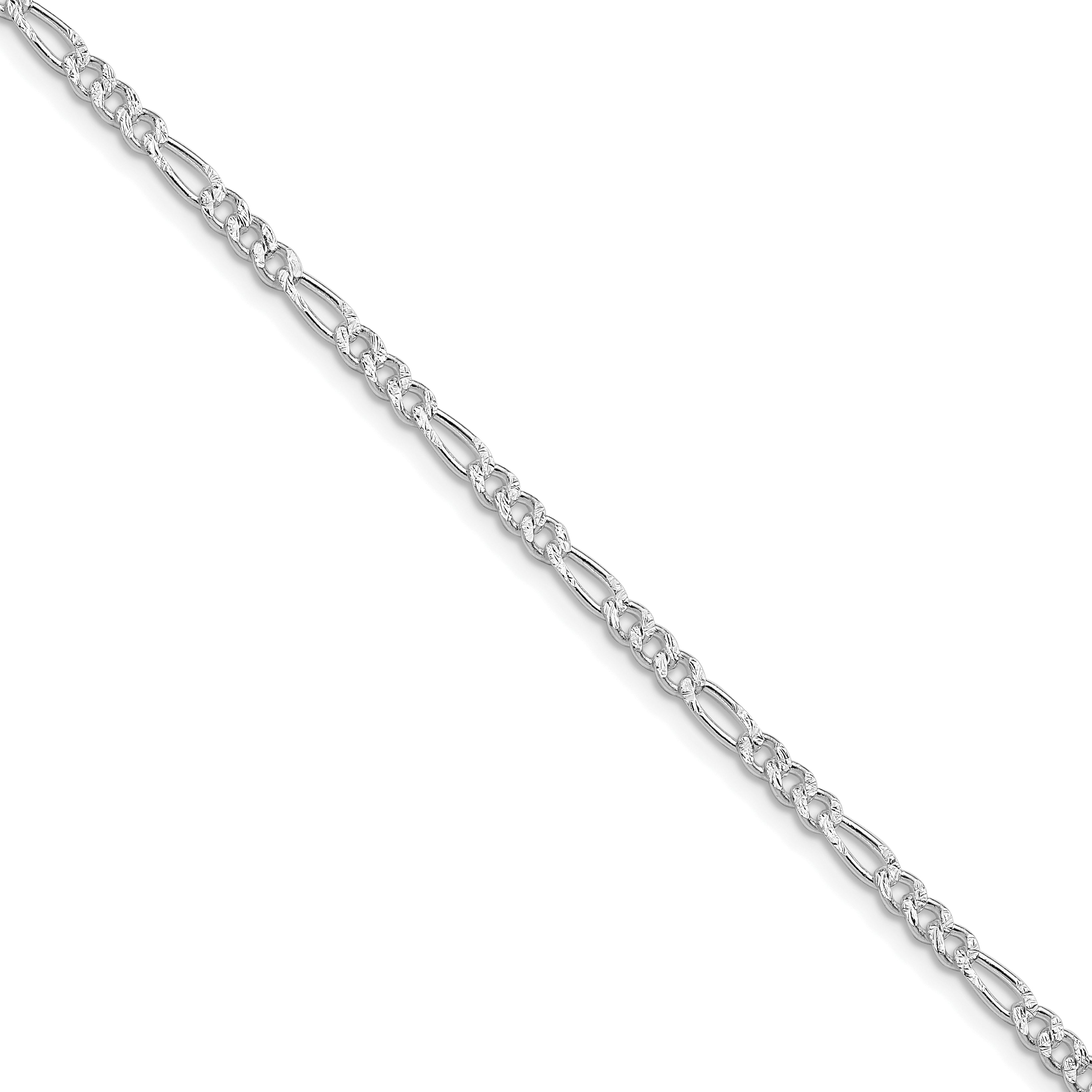 Sterling Silver Rhodium-plated 3mm Pav‚ Flat Figaro Chain