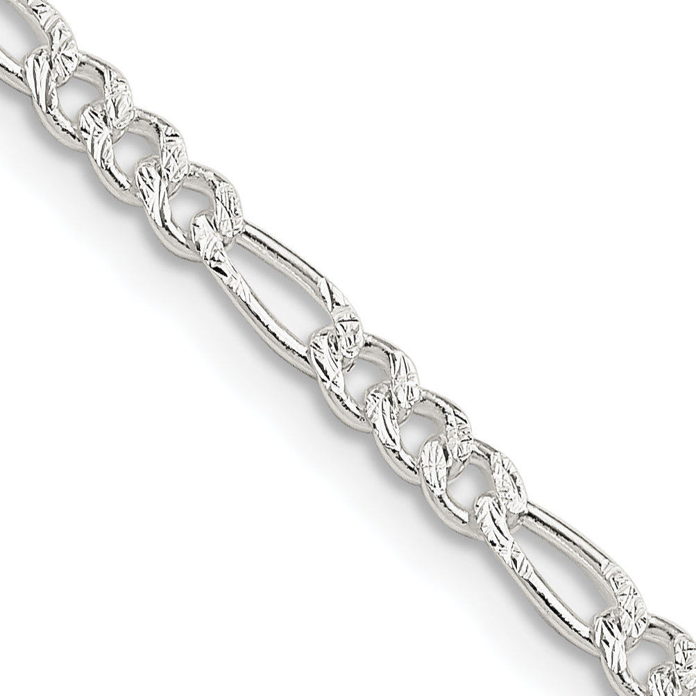 Pavé Flat Figaro Chain in Sterling Silver, 3mm Secondary image