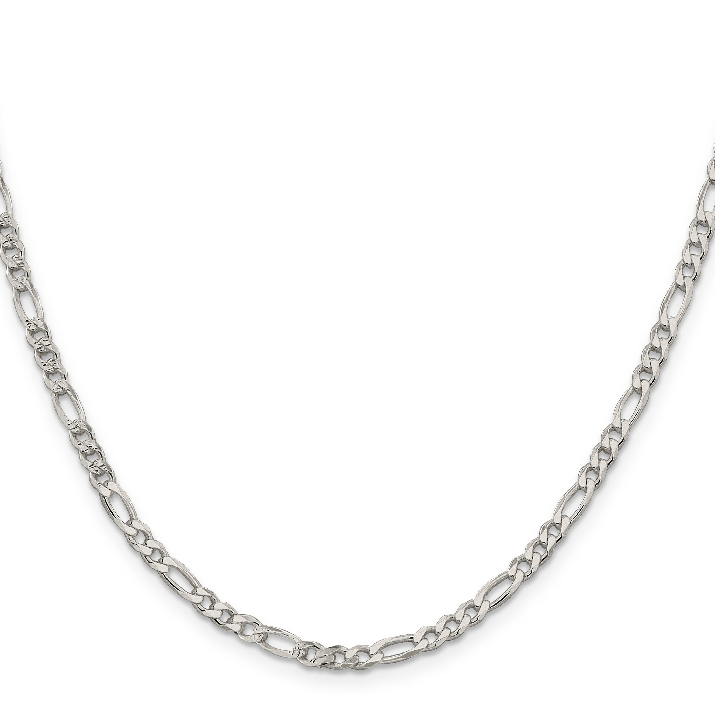 Sterling Silver 4mm Pave Flat Figaro Chain
