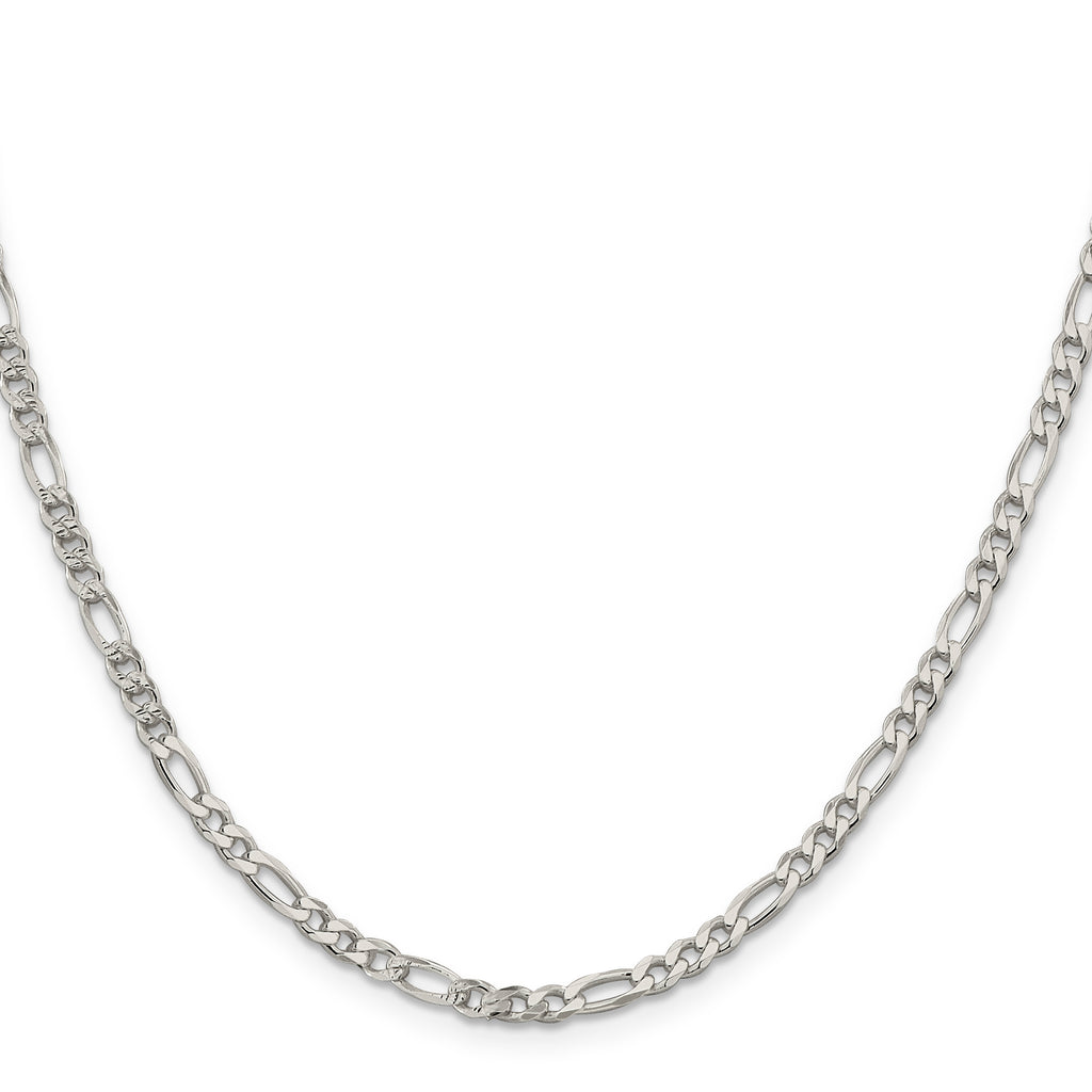 Sterling Silver 4mm Pave Flat Figaro Chain