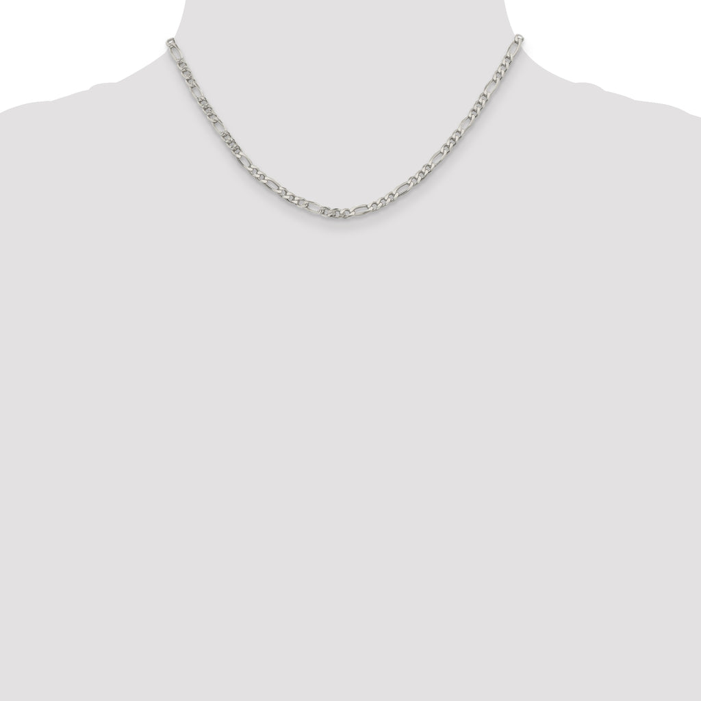 Sterling Silver 4mm Pav‚ Flat Figaro Chain